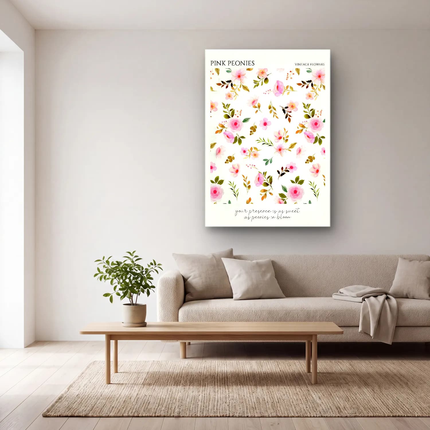 Pastel Çiçek Deseni No. 39 cam tablo — açık renk salonda