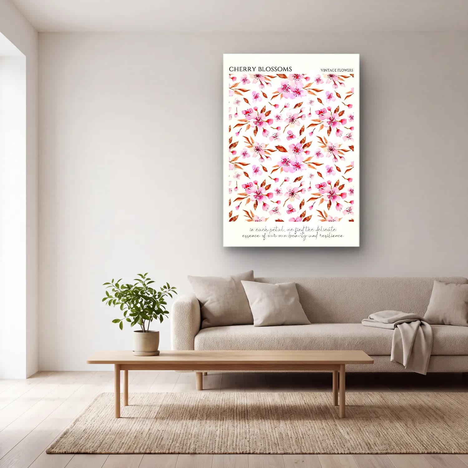 Pastel Çiçek Deseni No. 40 cam tablo — açık renk salonda