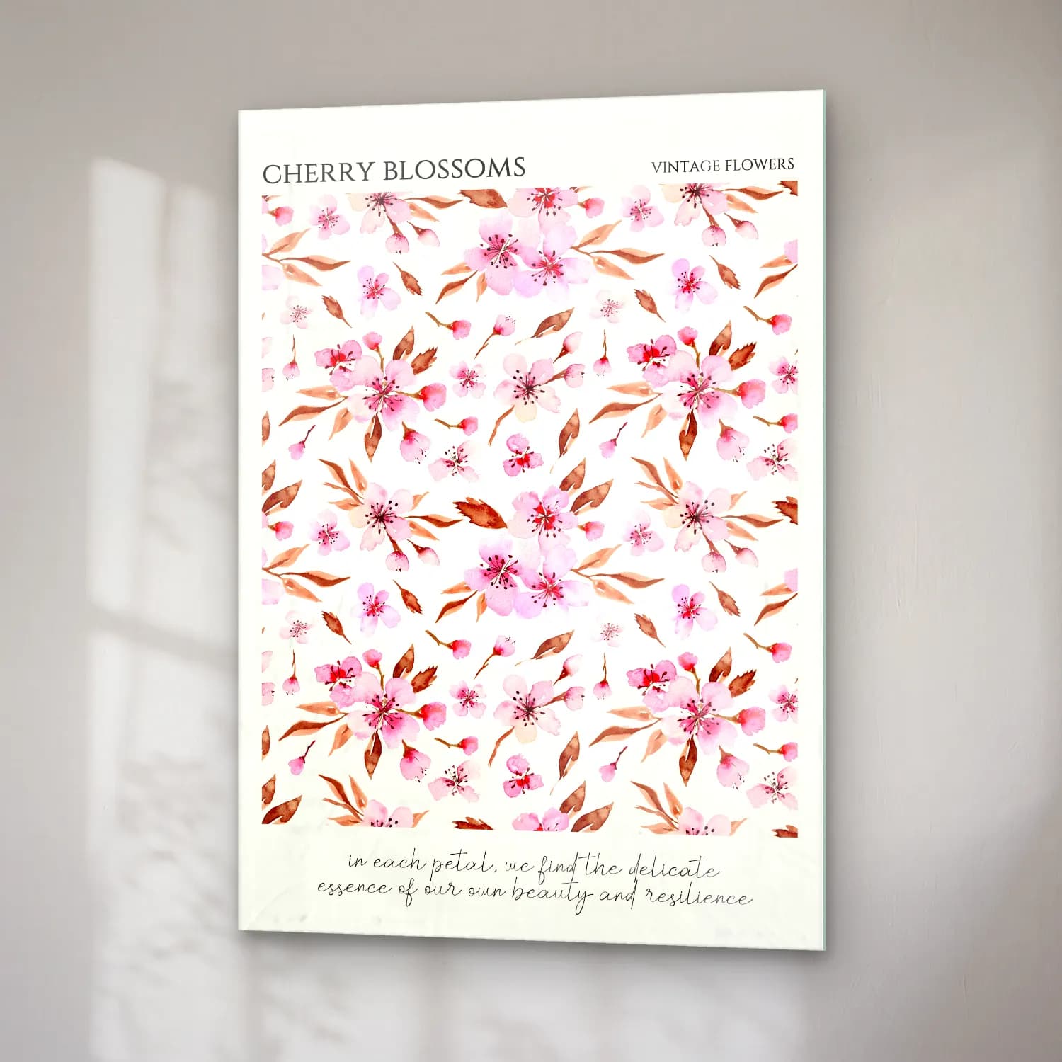 Pastel Çiçek Deseni No. 40 cam tablo — sağ açıdan görünüm