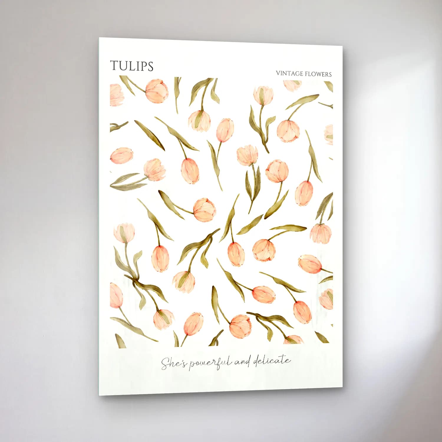 Pastel Laleler No. 4 cam tablo — sol açıdan görünüm