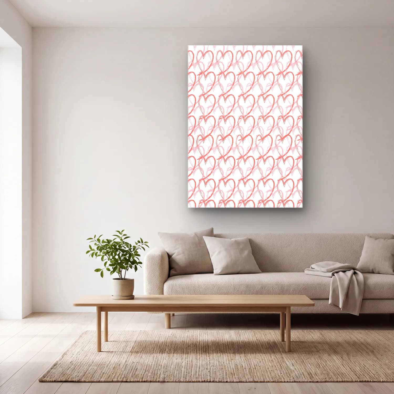 Pastel Dama Deseni No. 5 cam tablo — açık renk salonda