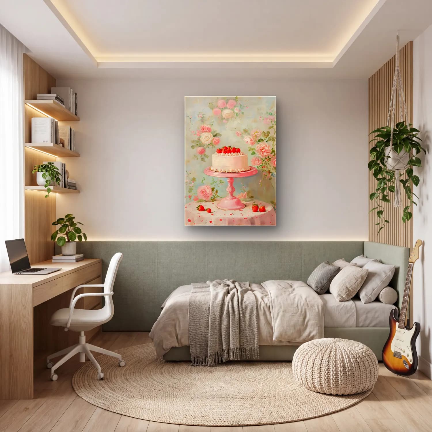 Pastel Çilekler No. 3 cam tablo — genç odasında