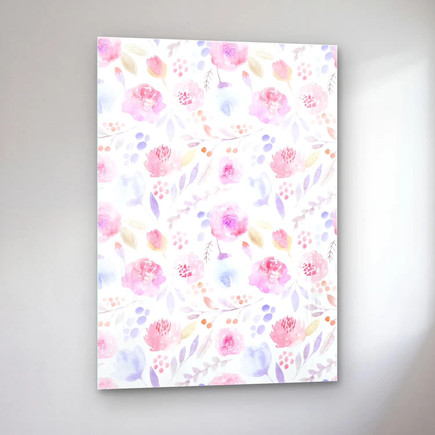 Pastel Çiçek Deseni No. 42 cam tablo — sol açıdan görünüm