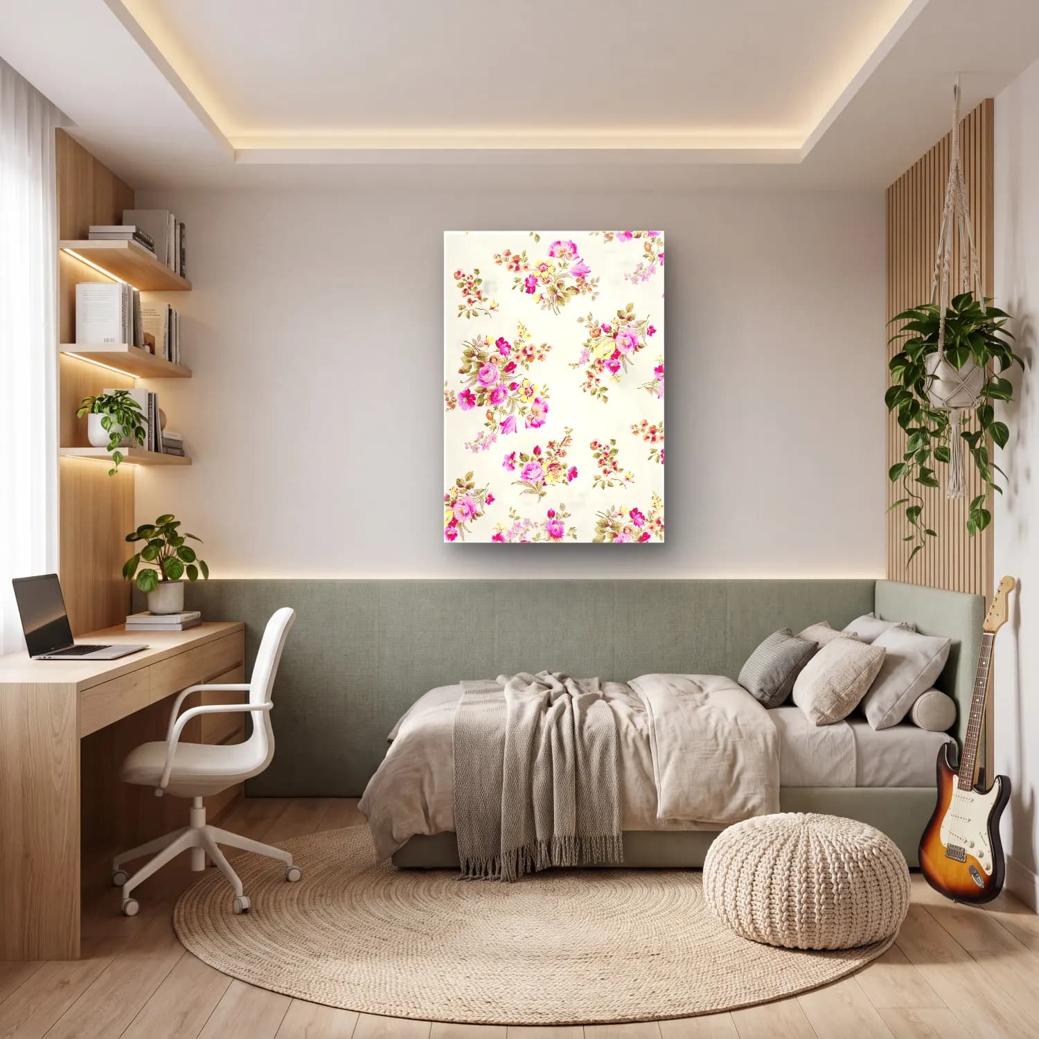 Pastel Çiçek Deseni No. 43 cam tablo — genç odasında