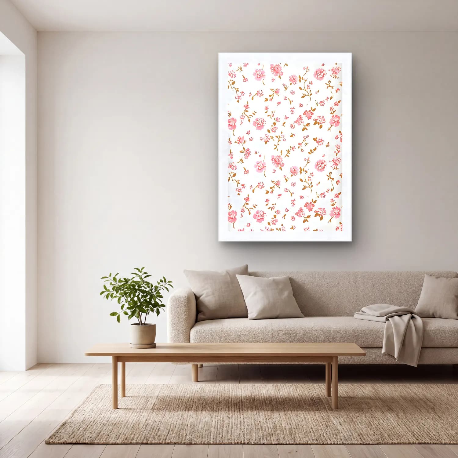 Pastel Çiçek Deseni No. 44 cam tablo — açık renk salonda