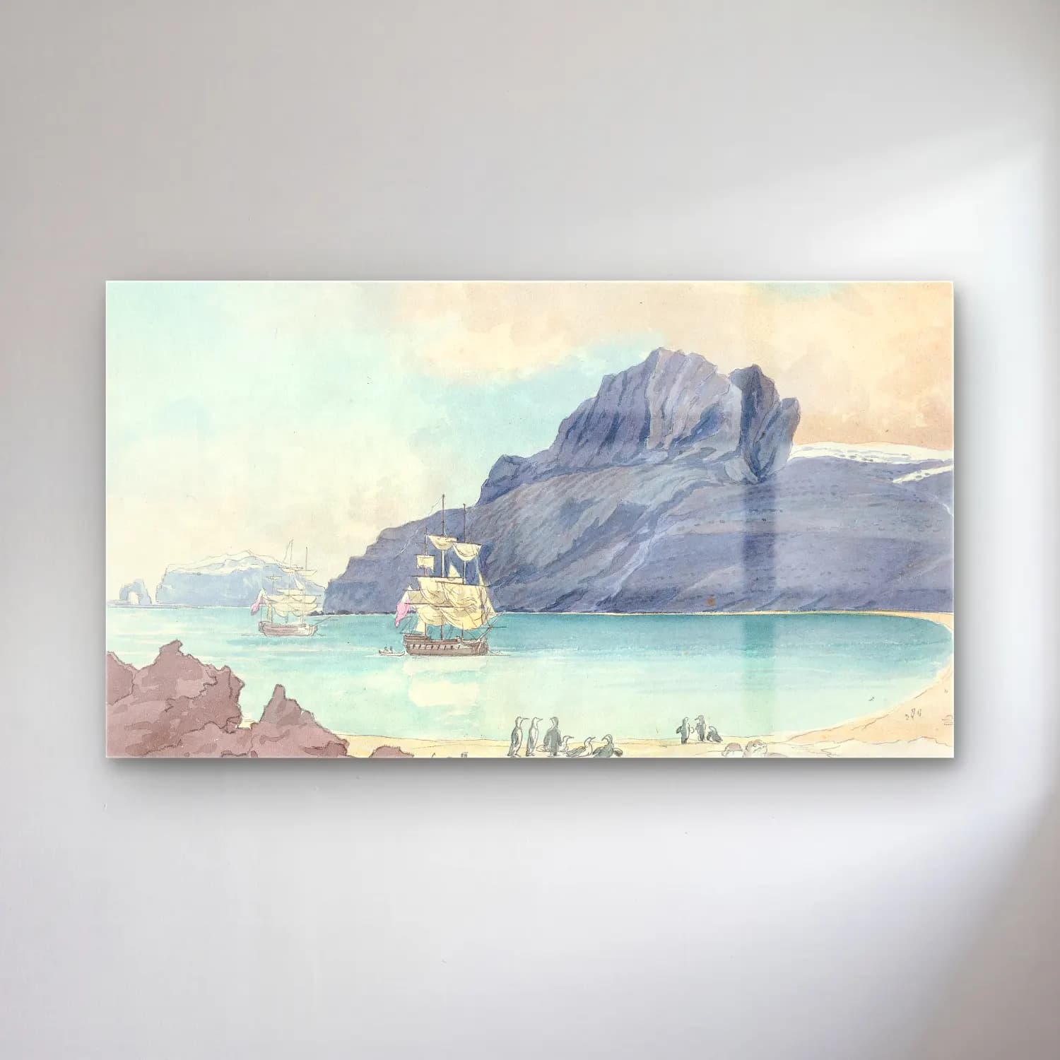 Charles Hamilton Smith – Christmas Harbour, Kerguelen Land cam tablo — Charles Hamilton Smith – Christmas Harbour, Kerguelen Land — vintage liman ve tekneler