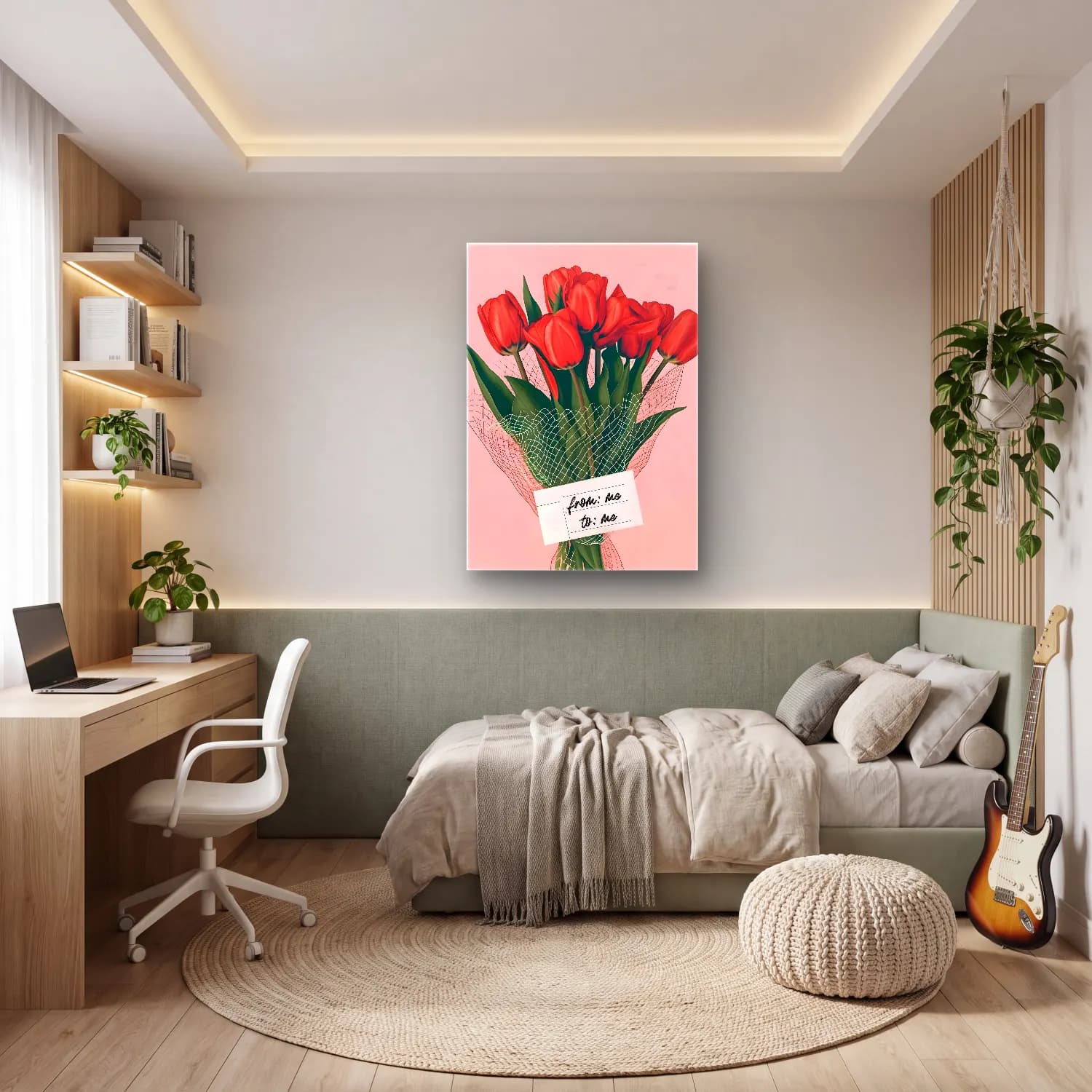 Pastel Laleler – Kırmızı Tonlar cam tablo — genç odasında