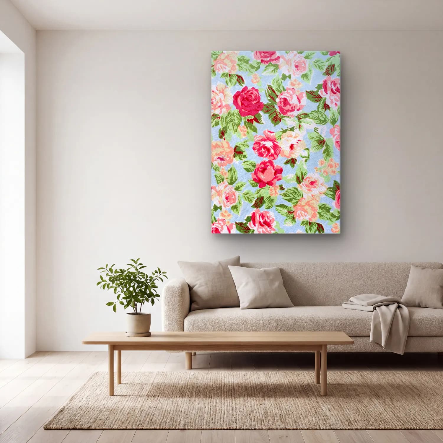 Pastel Çiçek Deseni No. 45 cam tablo — açık renk salonda