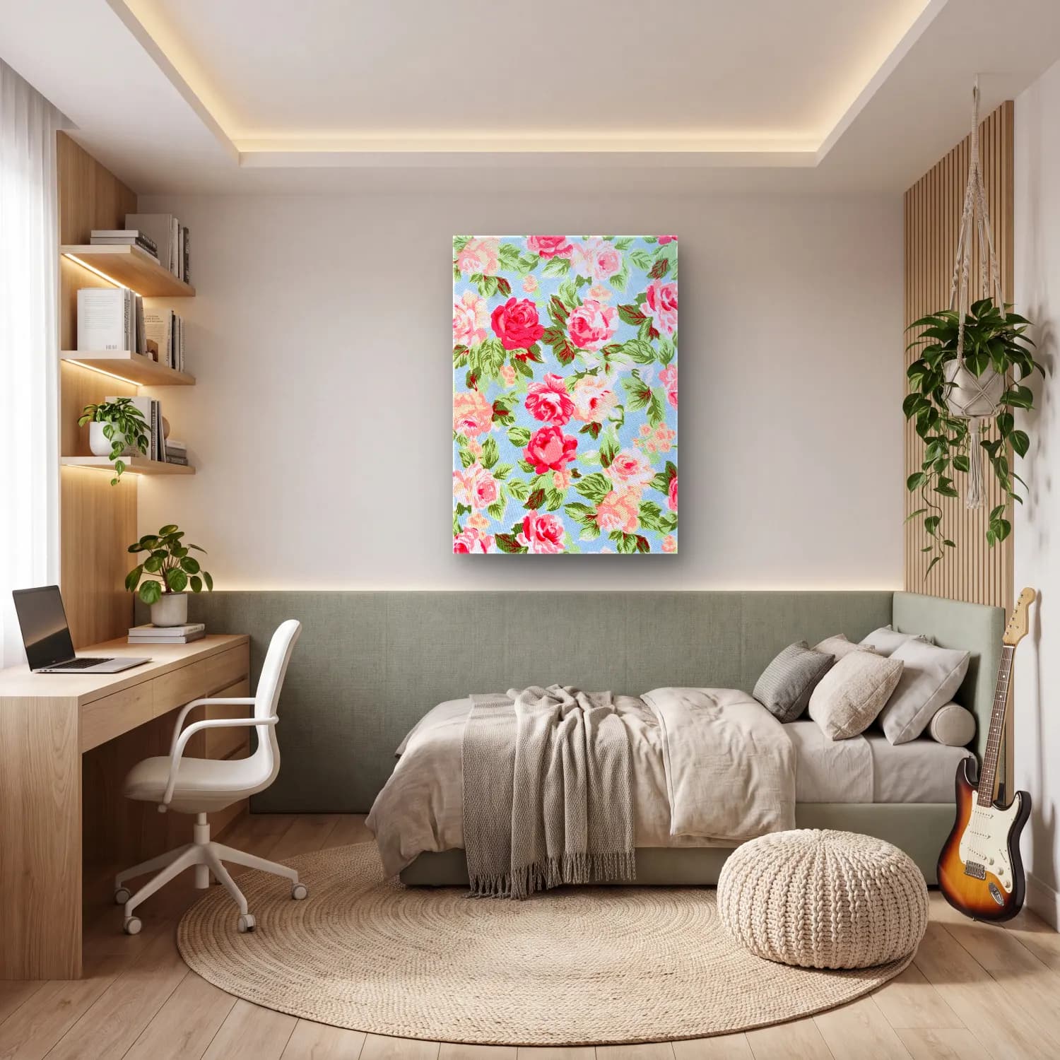 Pastel Çiçek Deseni No. 45 cam tablo — genç odasında