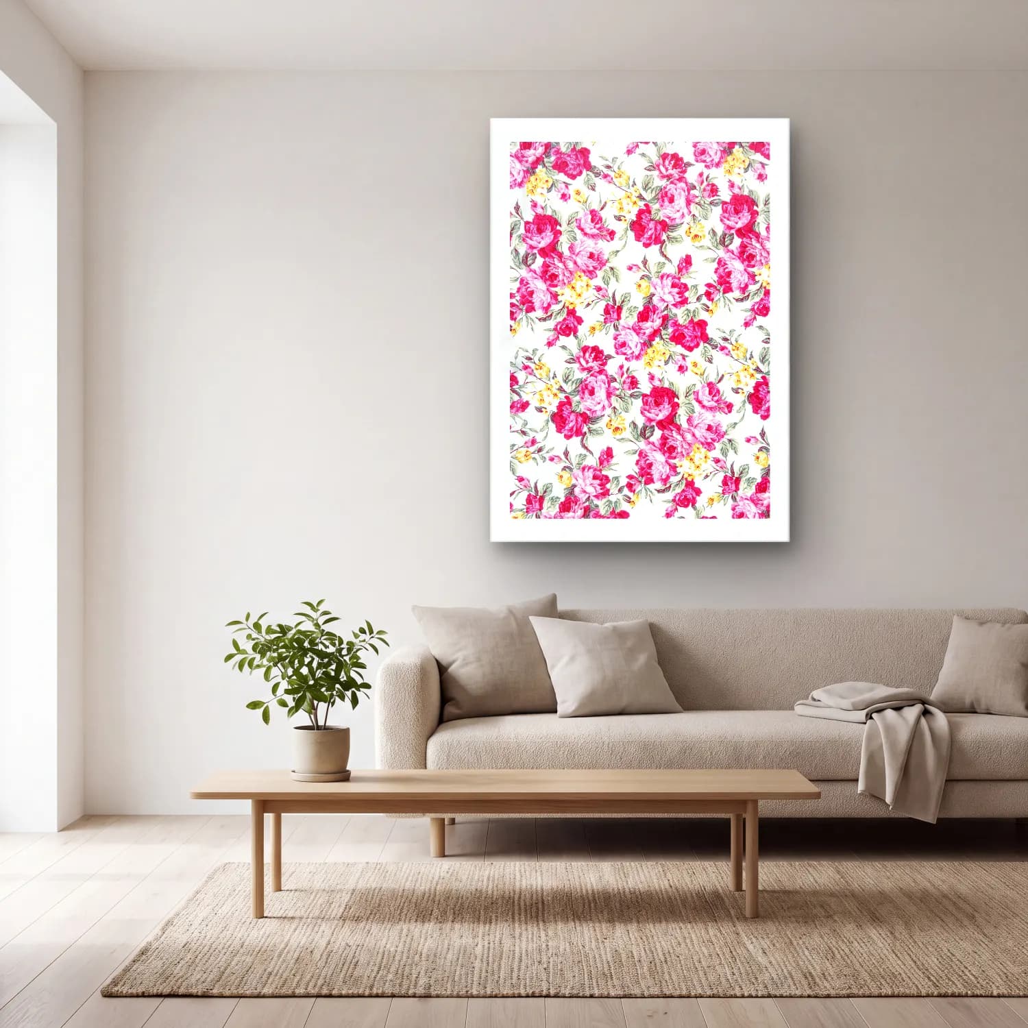 Pastel Çiçek Deseni No. 46 cam tablo — açık renk salonda