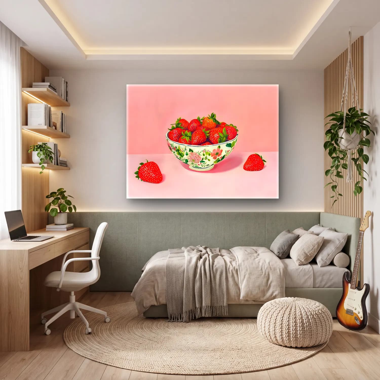Pastel Çilekler No. 4 cam tablo — genç odasında