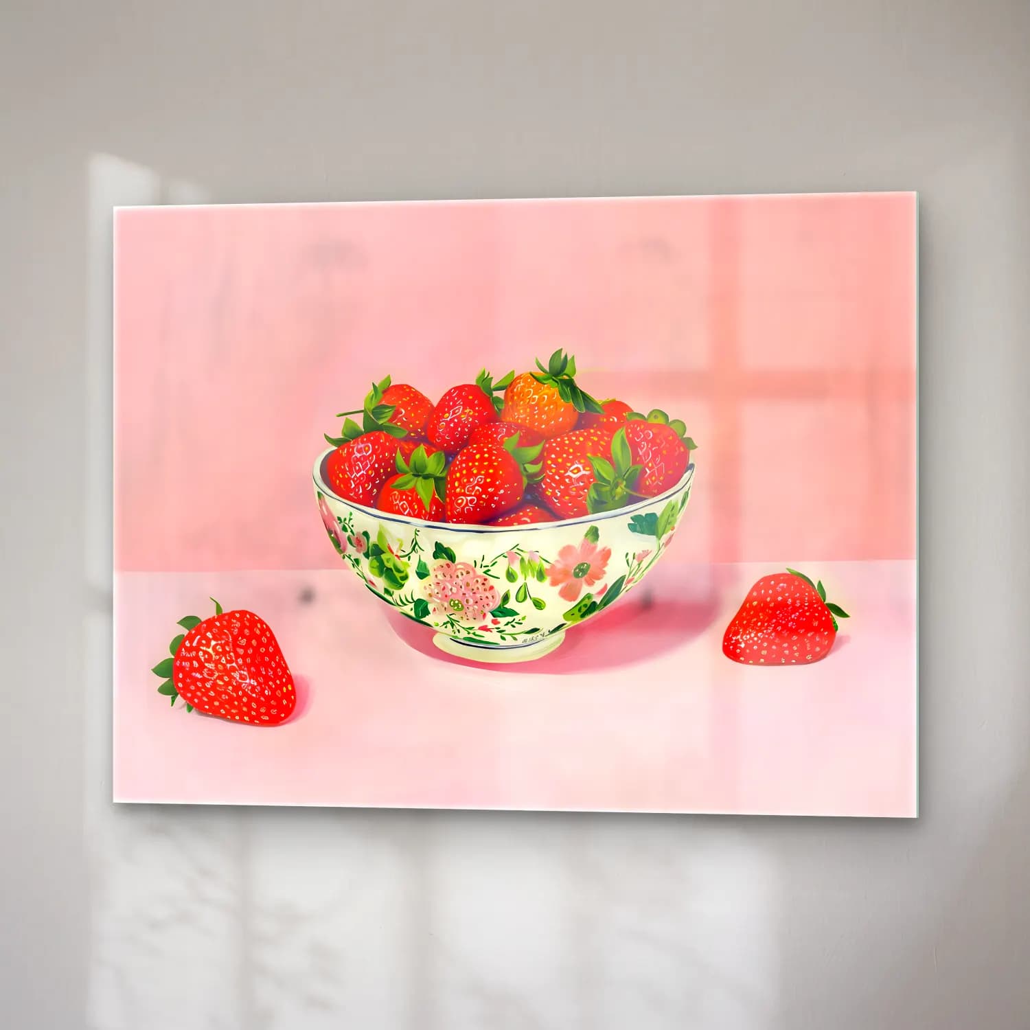 Pastel Çilekler No. 4 cam tablo — sağ açıdan görünüm