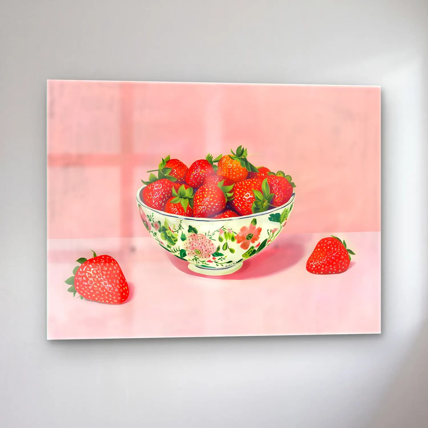 Pastel Çilekler No. 4 cam tablo — sol açıdan görünüm