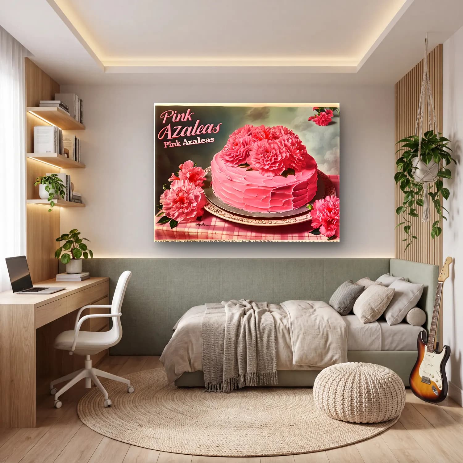 Vintage Poster Pembe Şakayıklar cam tablo — genç odasında