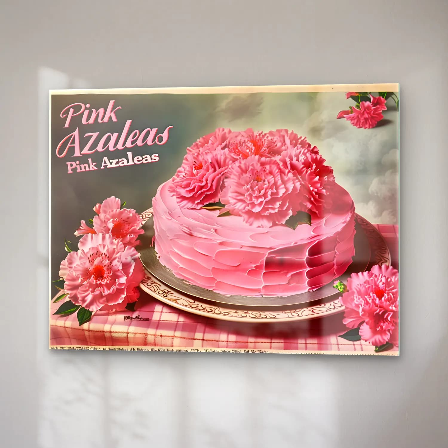 Vintage Poster Pembe Şakayıklar cam tablo — sağ açıdan görünüm