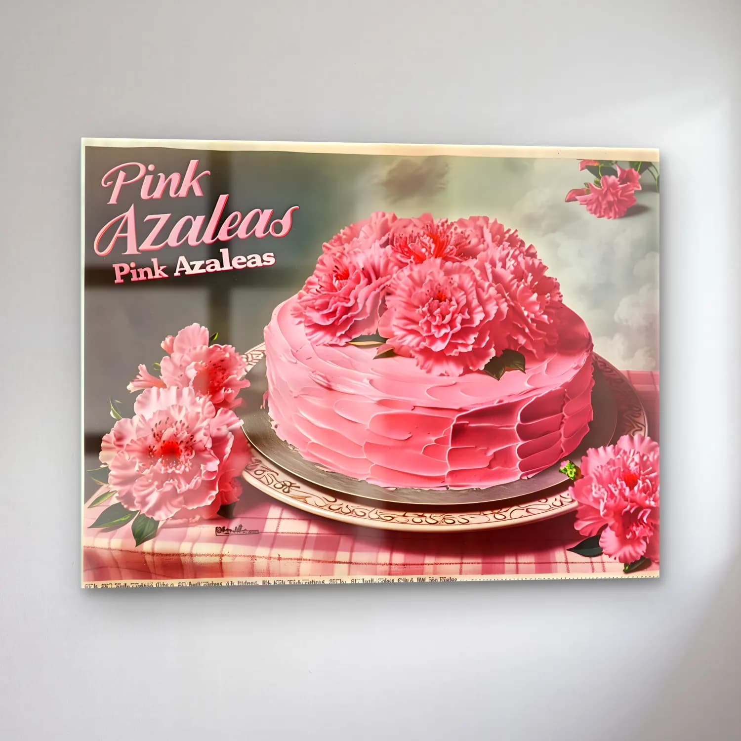 Vintage Poster Pembe Şakayıklar cam tablo — sol açıdan görünüm