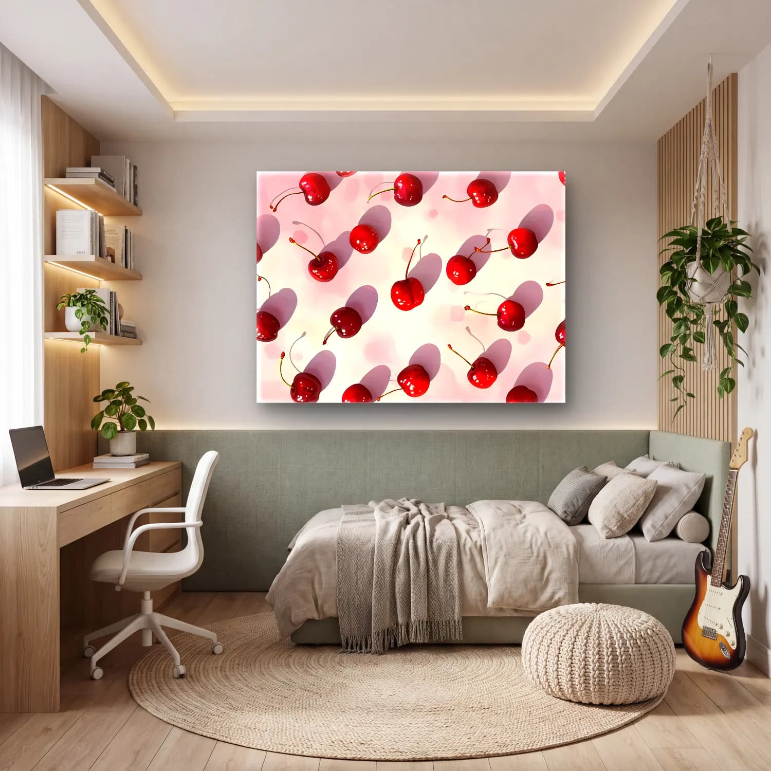 Pastel Kirazlar – Kırmızı Tonlar cam tablo — genç odasında