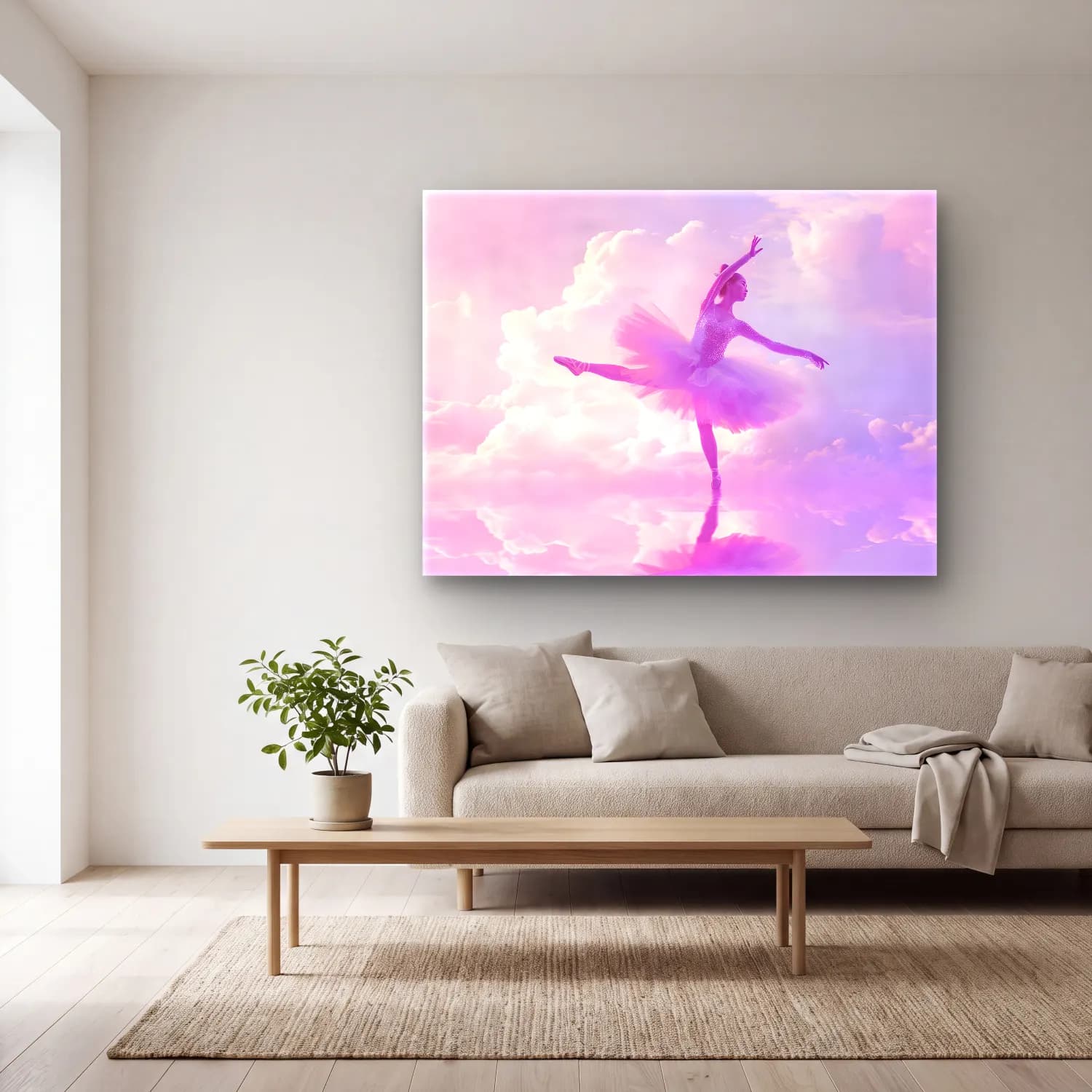 Pastel Balerin – Pembe Tonlar cam tablo — açık renk salonda
