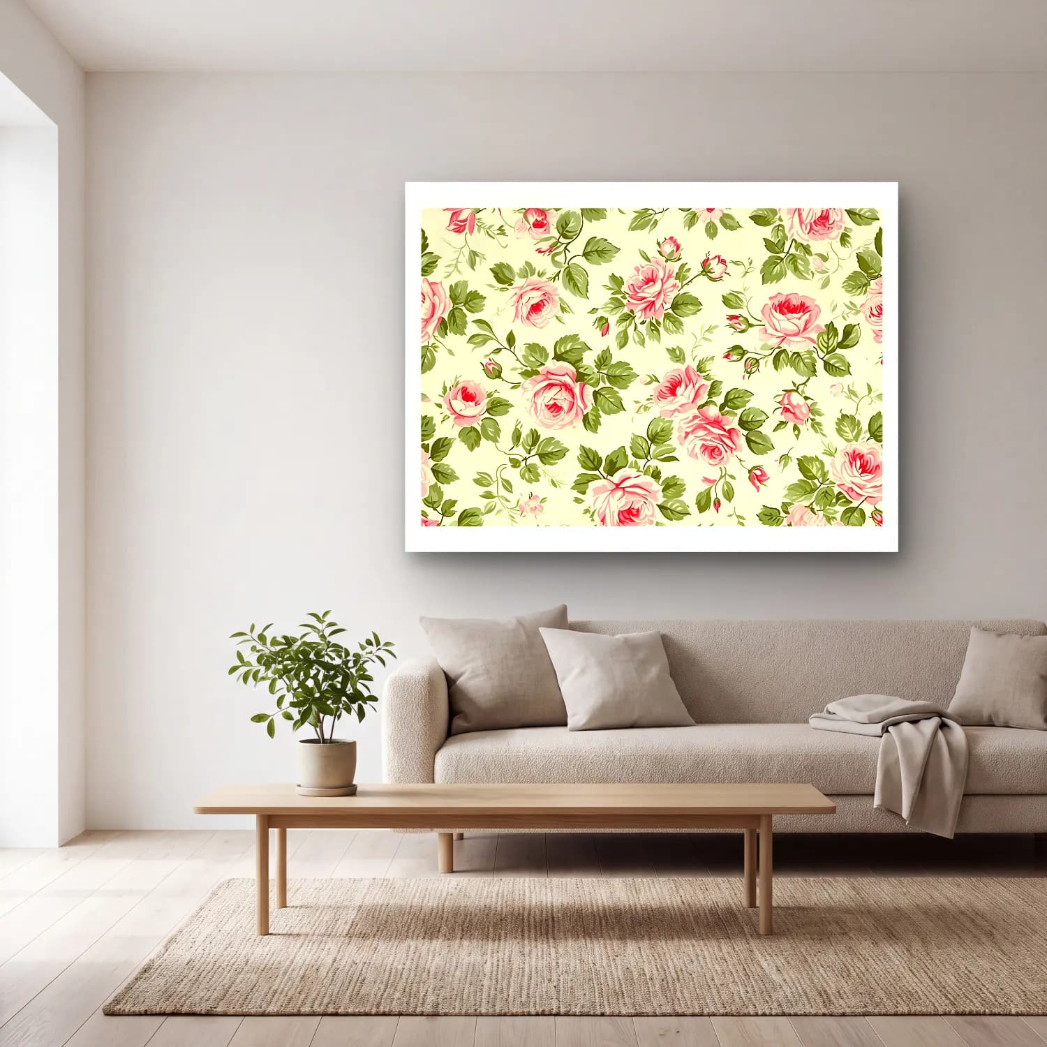 Pastel Çiçek Deseni No. 47 cam tablo — açık renk salonda