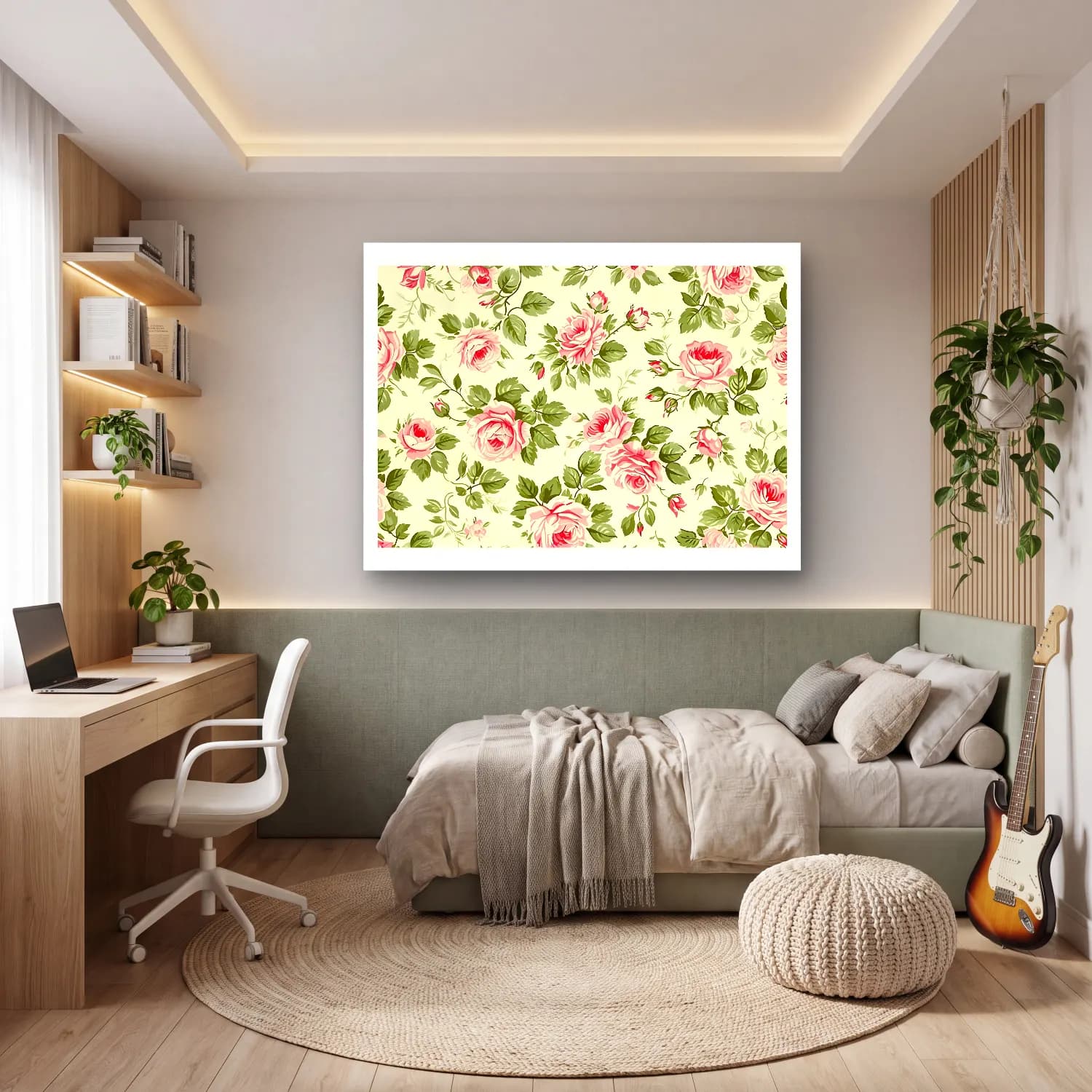 Pastel Çiçek Deseni No. 47 cam tablo — genç odasında