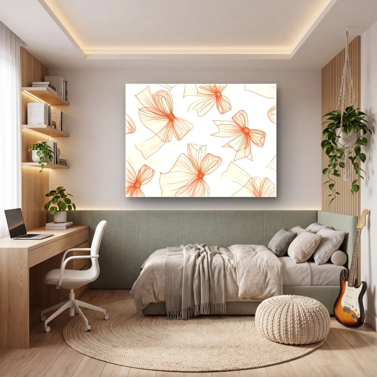 Pastel Fiyonk – Turuncu Tonlar cam tablo — genç odasında