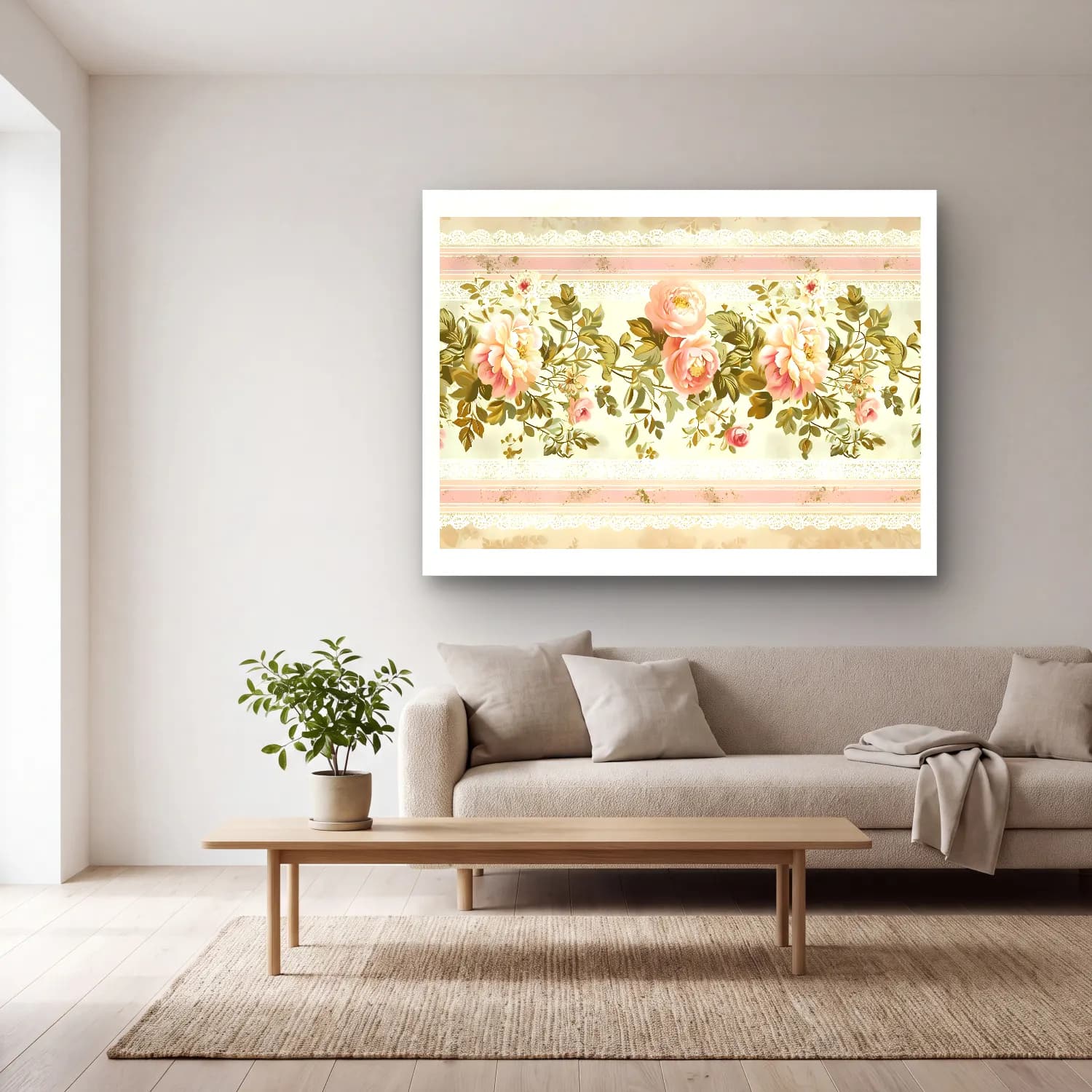 Pastel Çiçek Deseni No. 48 cam tablo — açık renk salonda