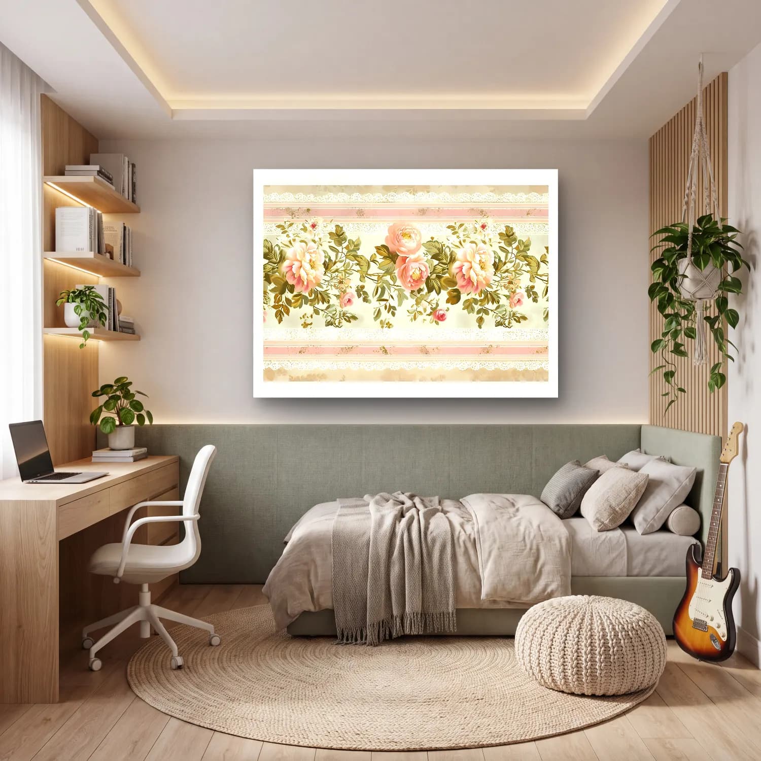 Pastel Çiçek Deseni No. 48 cam tablo — genç odasında