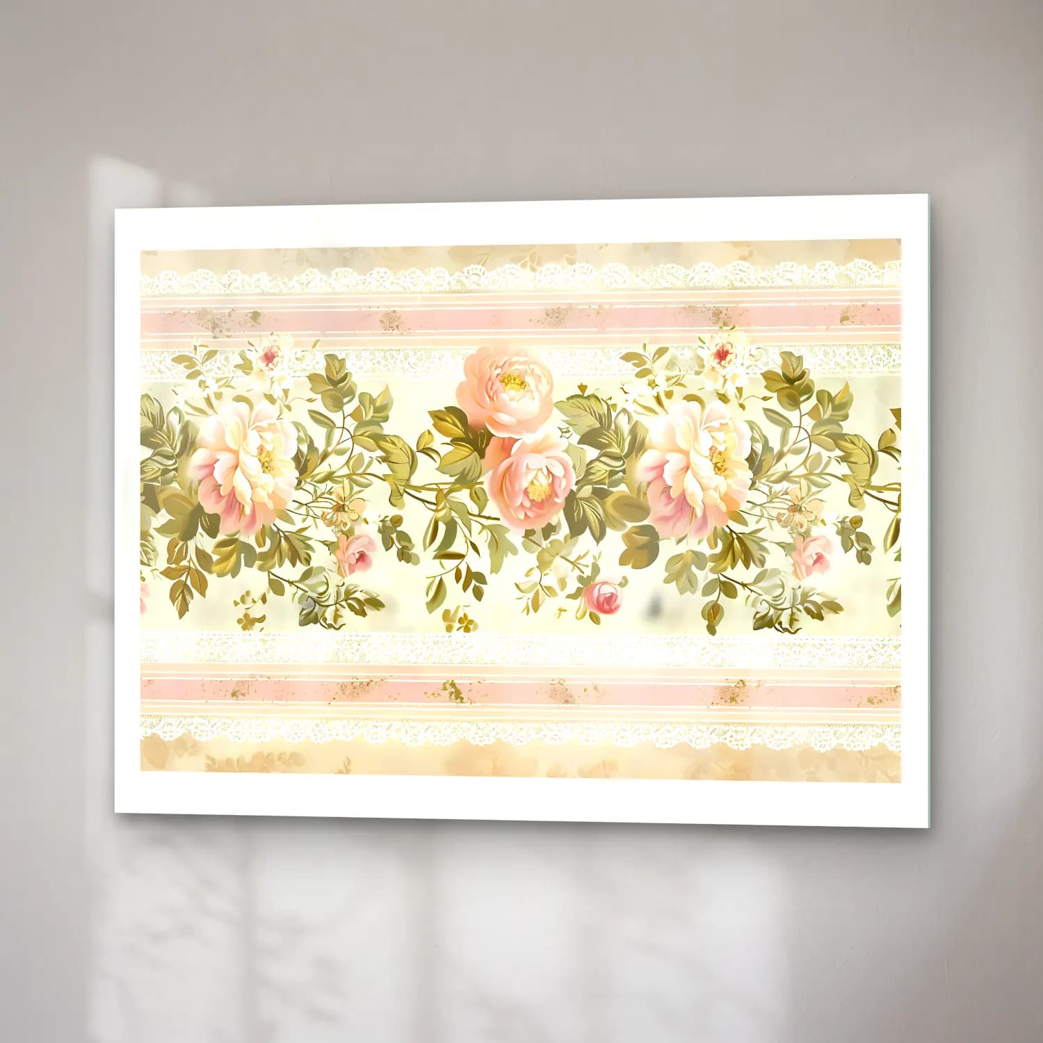 Pastel Çiçek Deseni No. 48 cam tablo — sağ açıdan görünüm