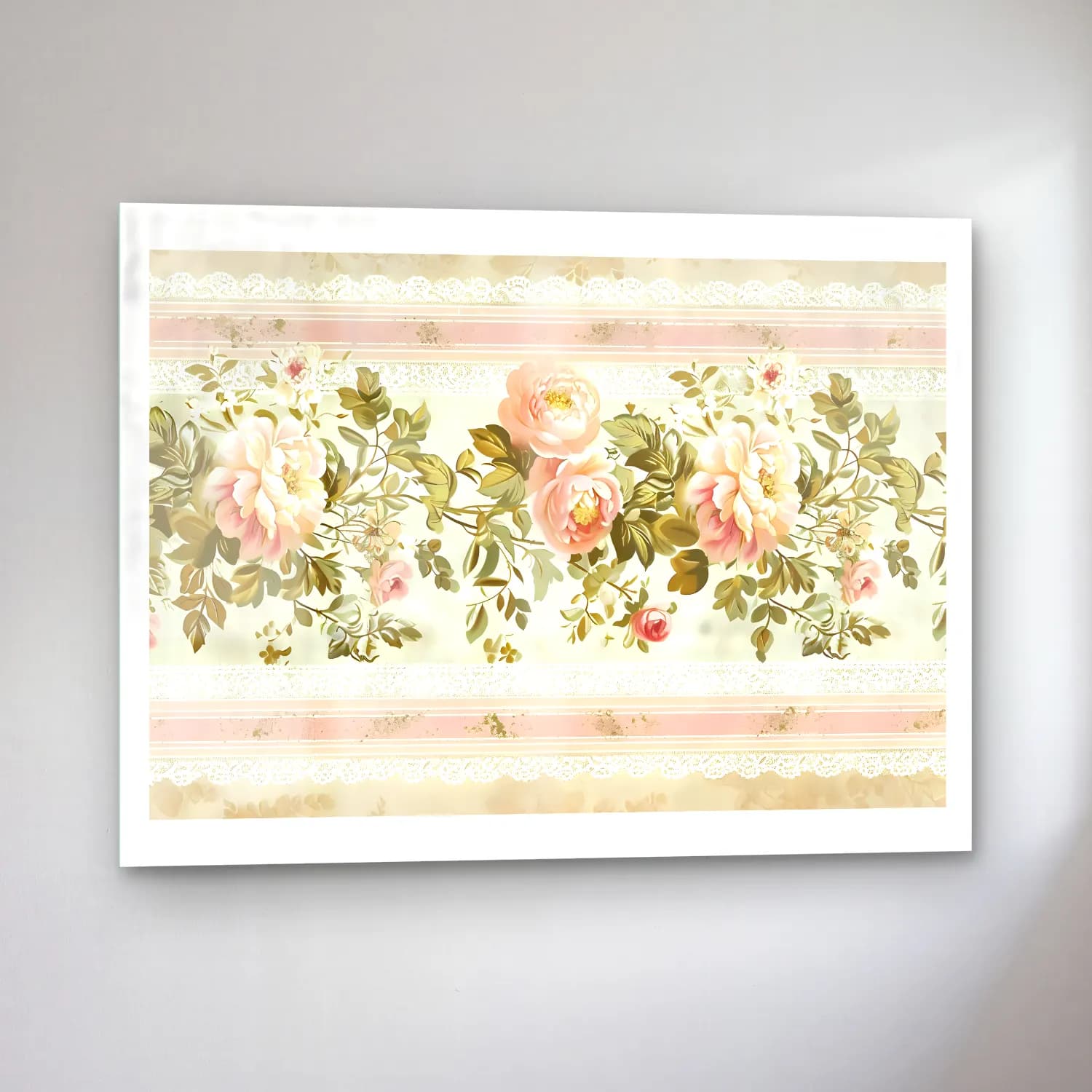 Pastel Çiçek Deseni No. 48 cam tablo — sol açıdan görünüm