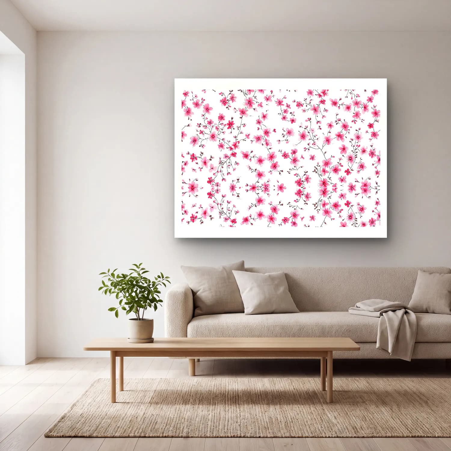 Pastel Çiçek Deseni No. 49 cam tablo — açık renk salonda
