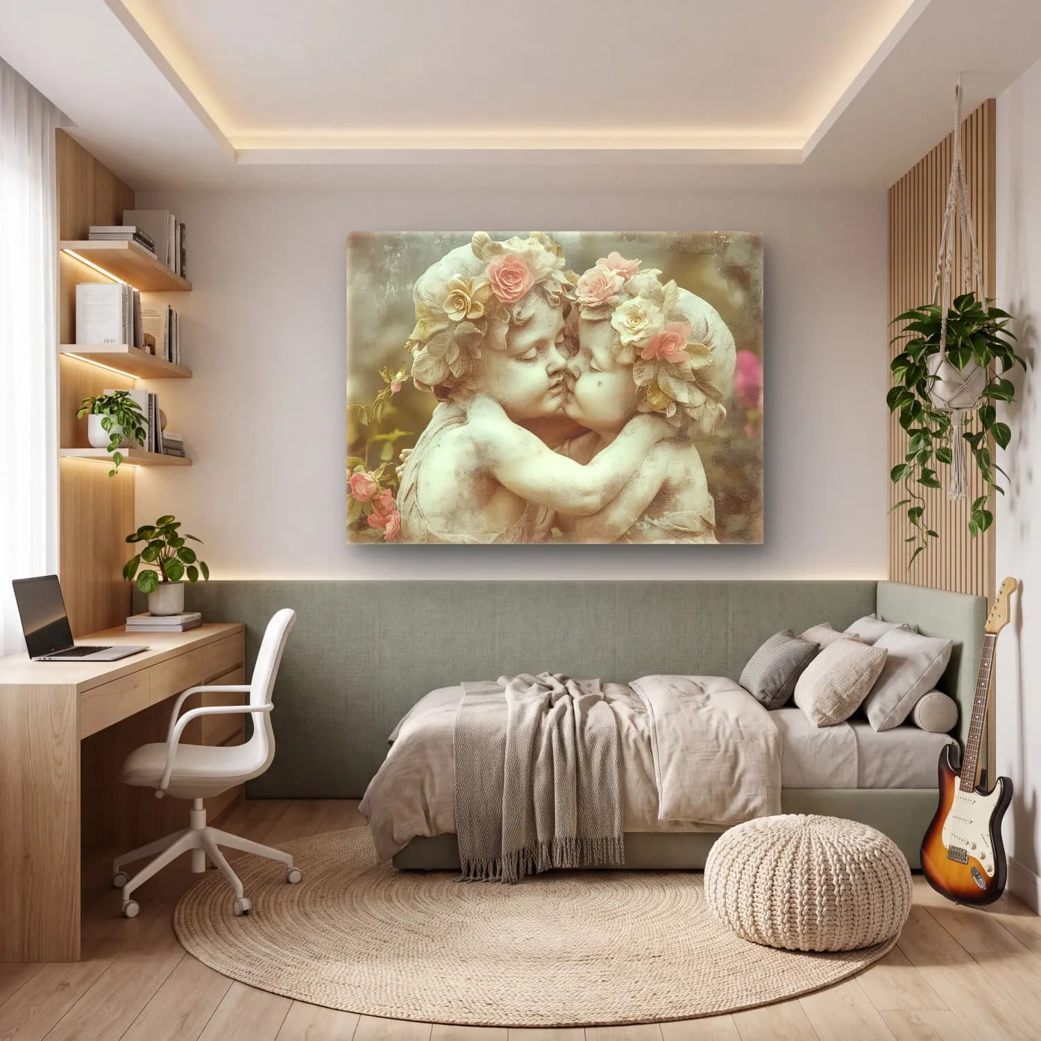 Pastel Anne ve Çocuk – Bej Tonlar cam tablo — genç odasında