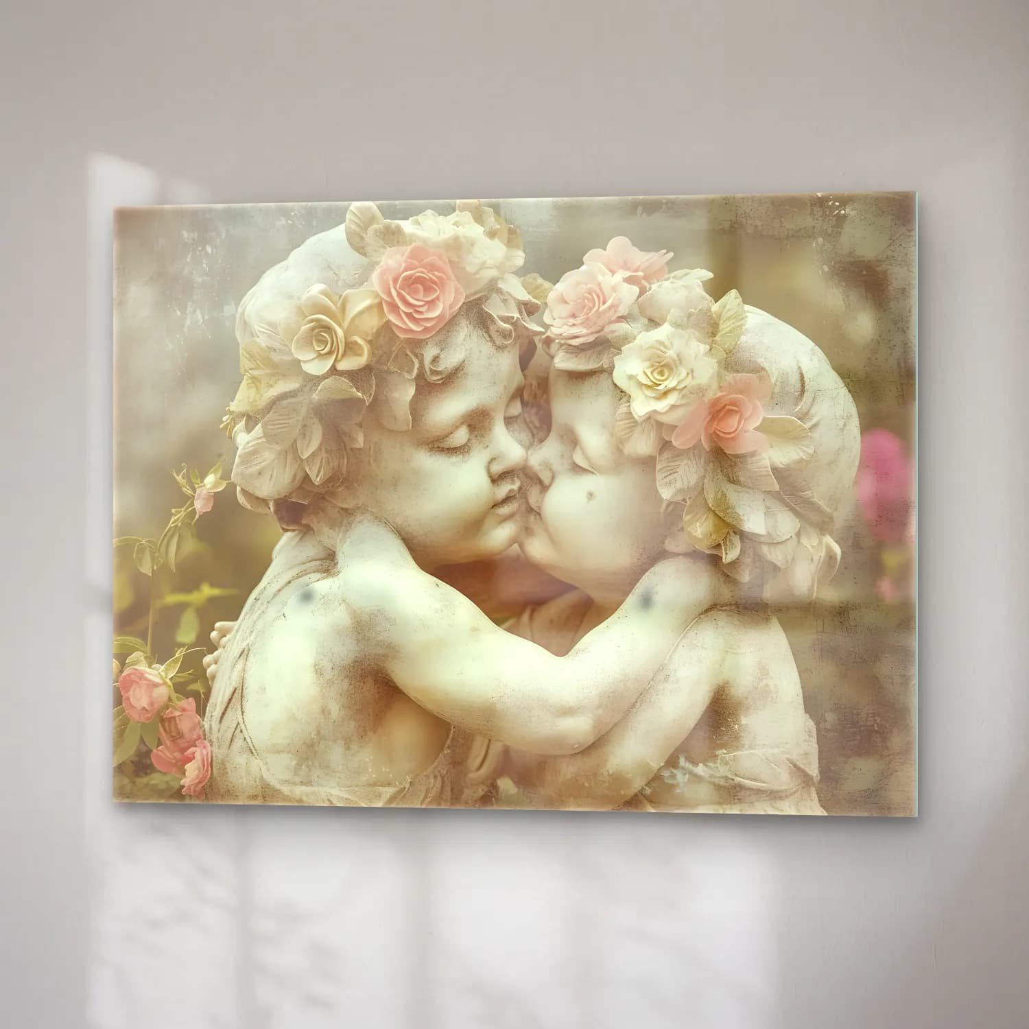 Pastel Anne ve Çocuk – Bej Tonlar cam tablo — sağ açıdan görünüm