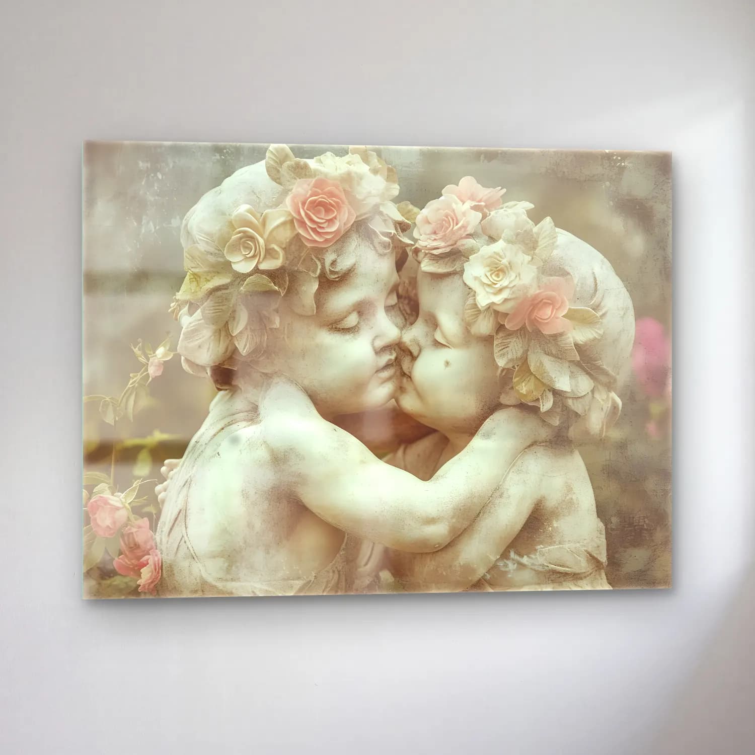 Pastel Anne ve Çocuk – Bej Tonlar cam tablo — sol açıdan görünüm