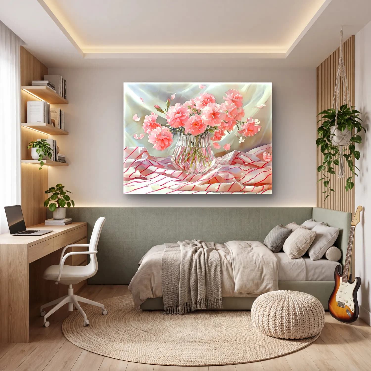 Pastel Vazoda Çiçek Buketi No. 3 cam tablo — genç odasında