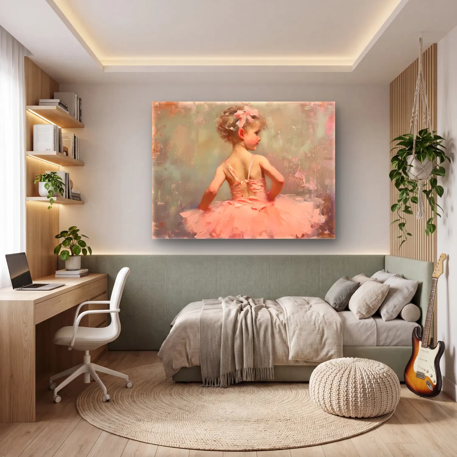 Yağlı Boya Balerin – Pembe Tonlar cam tablo — genç odasında