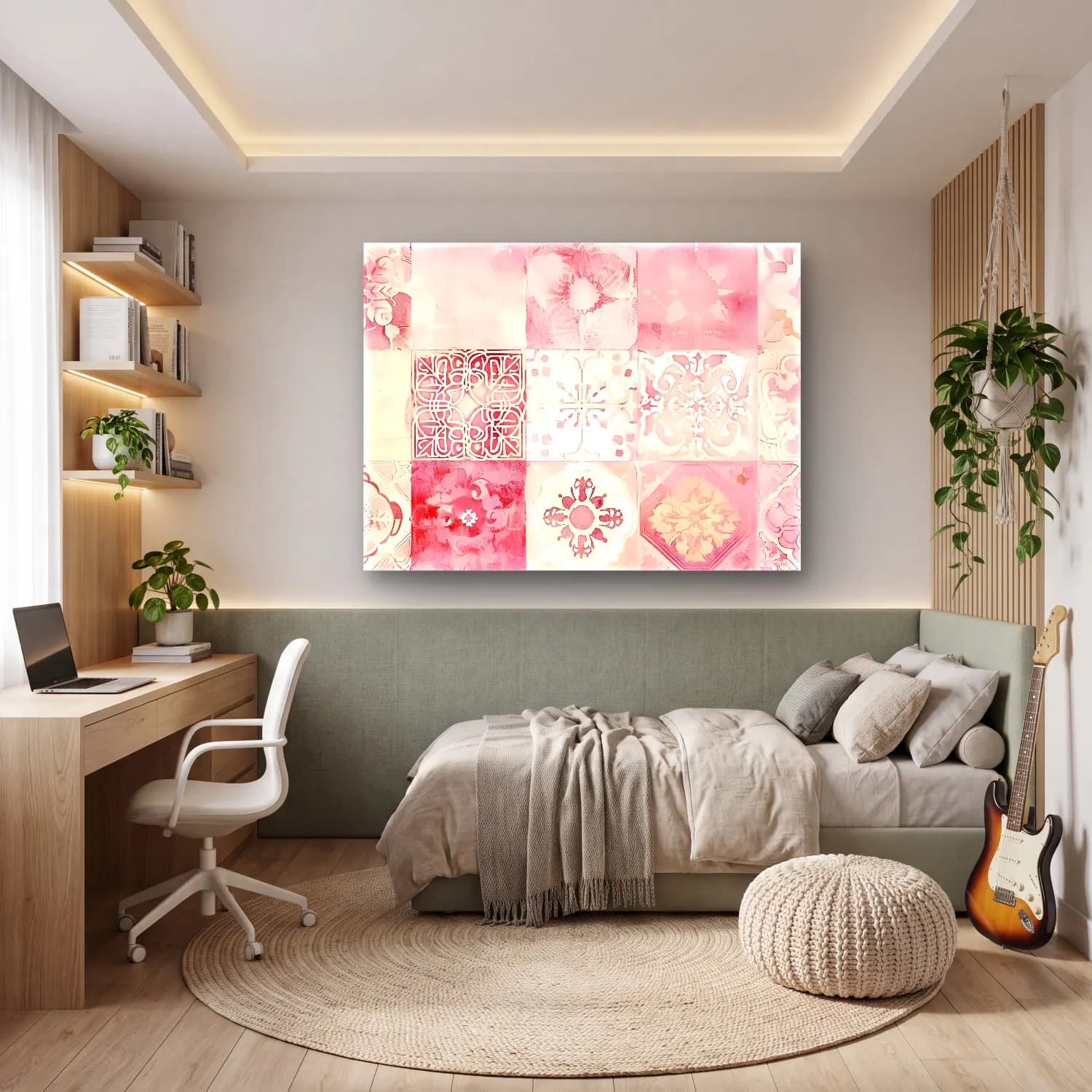 Pastel Çiçek Deseni No. 50 cam tablo — genç odasında