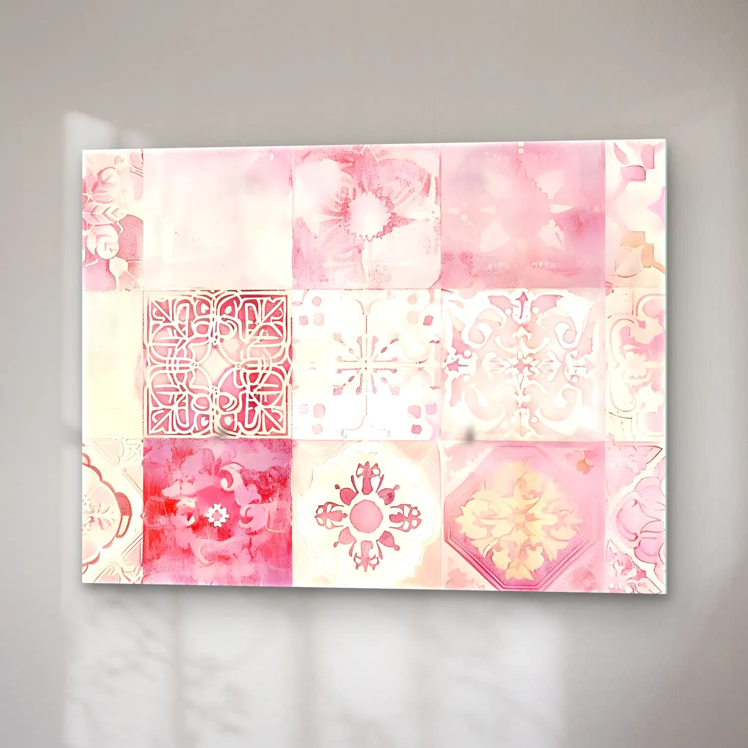 Pastel Çiçek Deseni No. 50 cam tablo — sağ açıdan görünüm