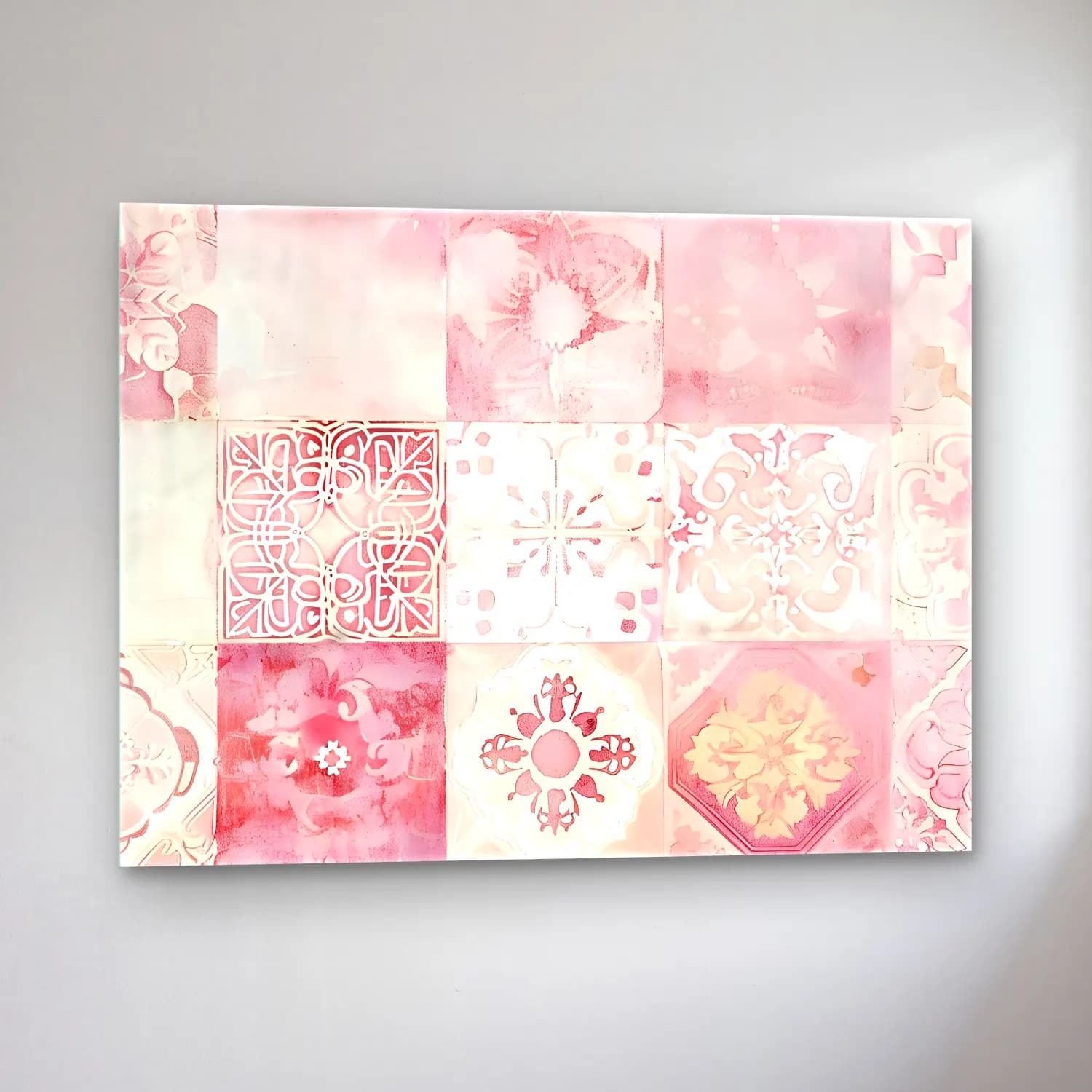 Pastel Çiçek Deseni No. 50 cam tablo — sol açıdan görünüm