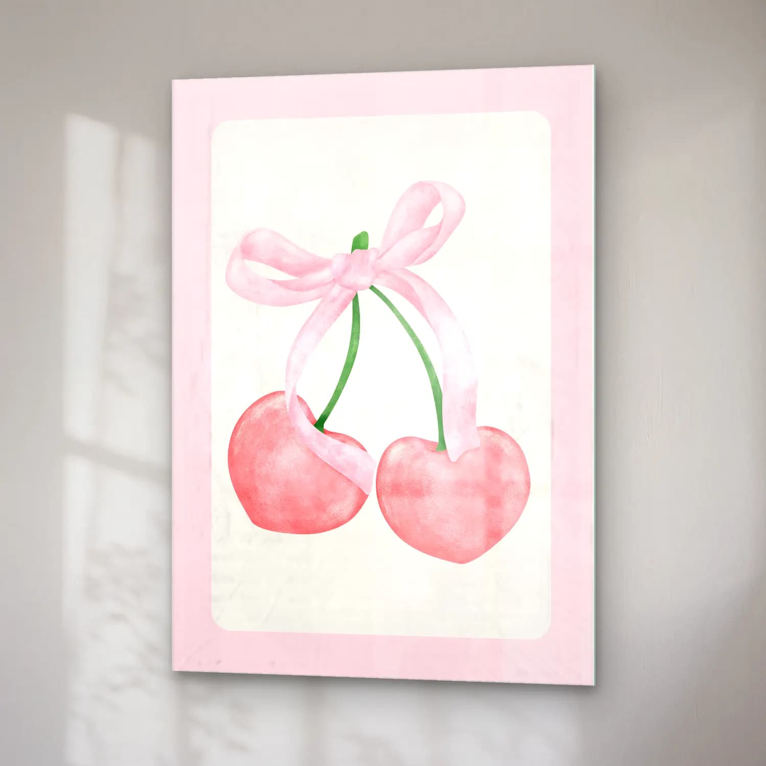 Pastel Kirazlar No. 7 cam tablo — sağ açıdan görünüm