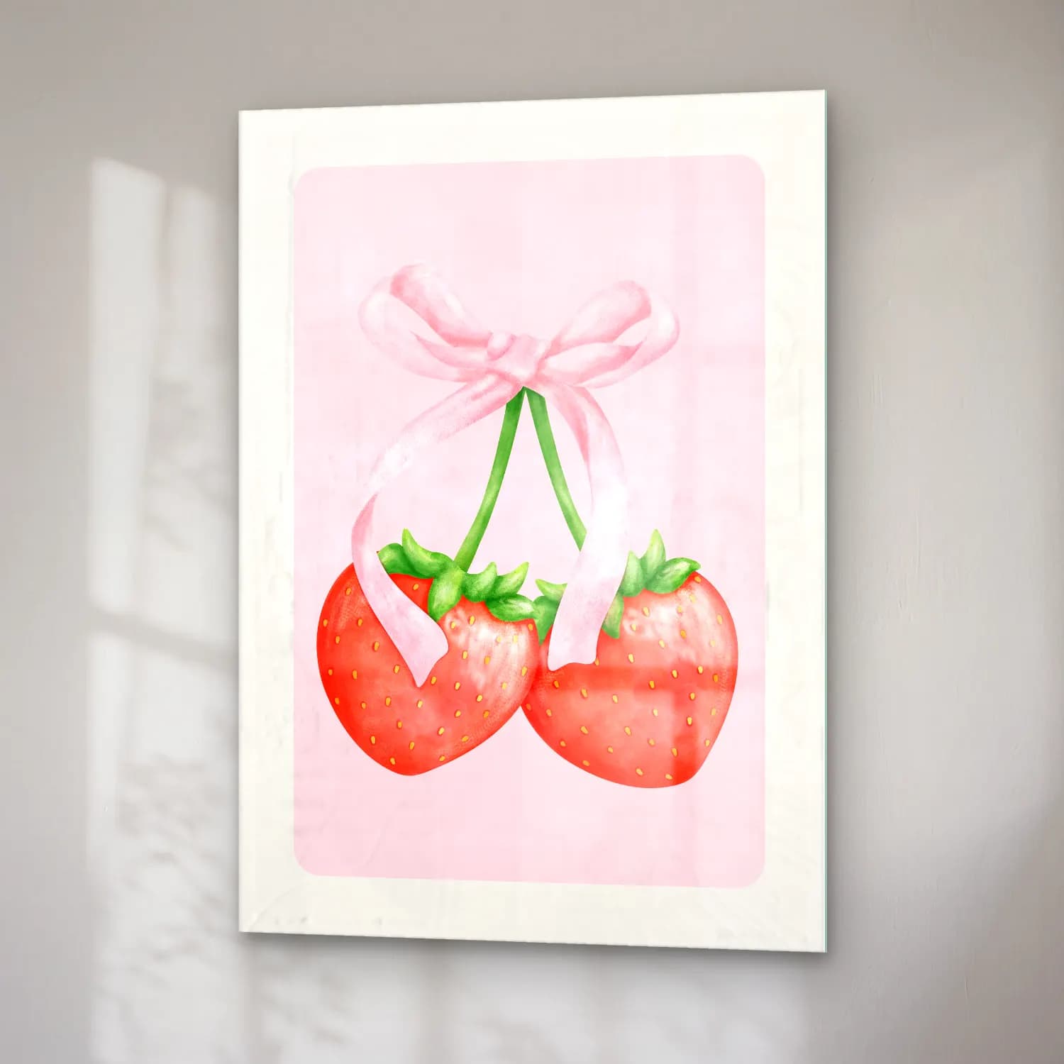 Pastel Çilekler No. 5 cam tablo — sağ açıdan görünüm