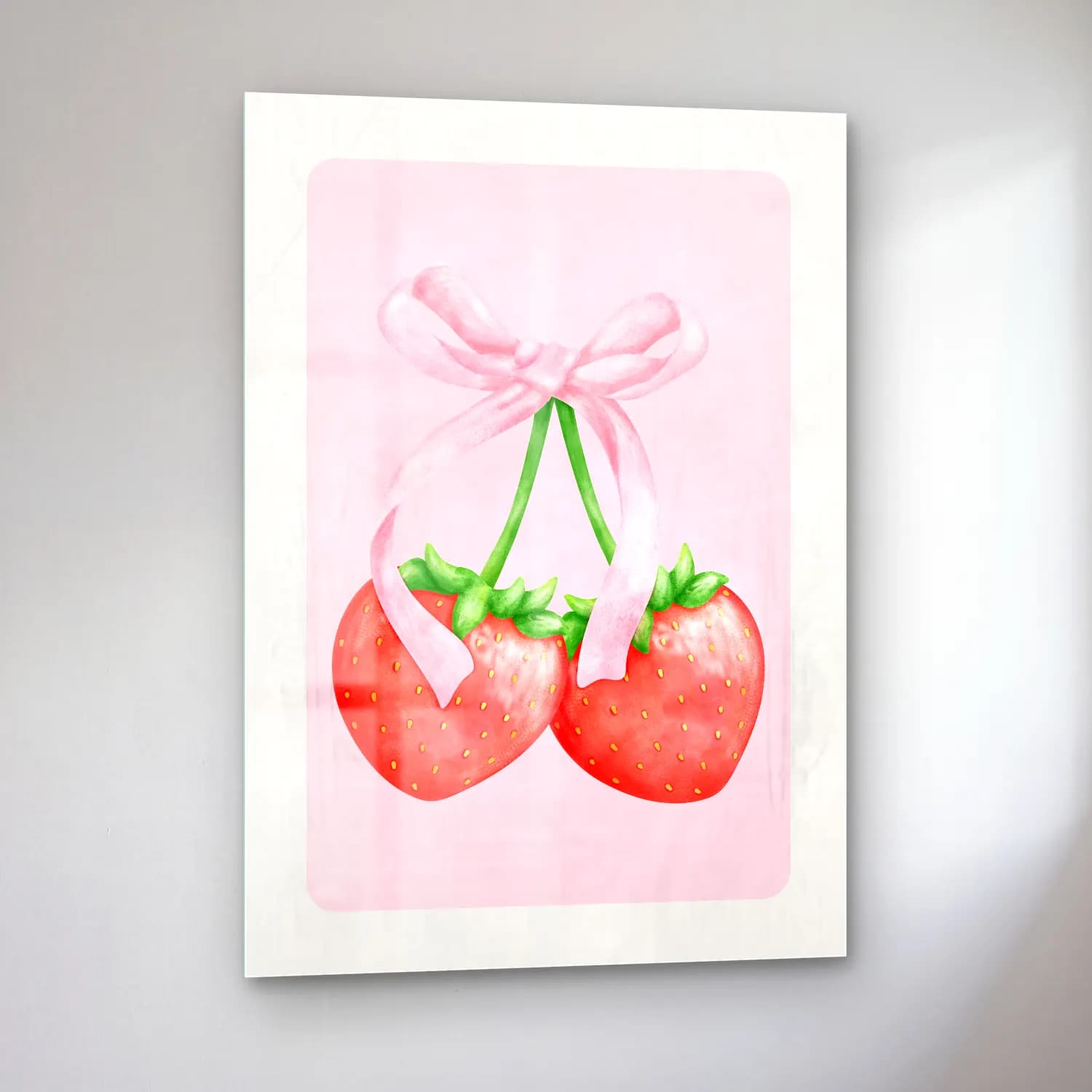 Pastel Çilekler No. 5 cam tablo — sol açıdan görünüm