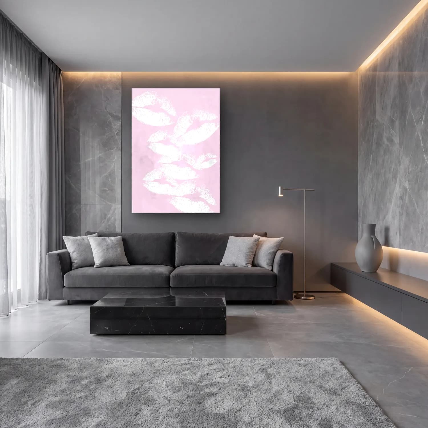 Pastel Çiçek Deseni No. 51 cam tablo — lüks salon duvarında