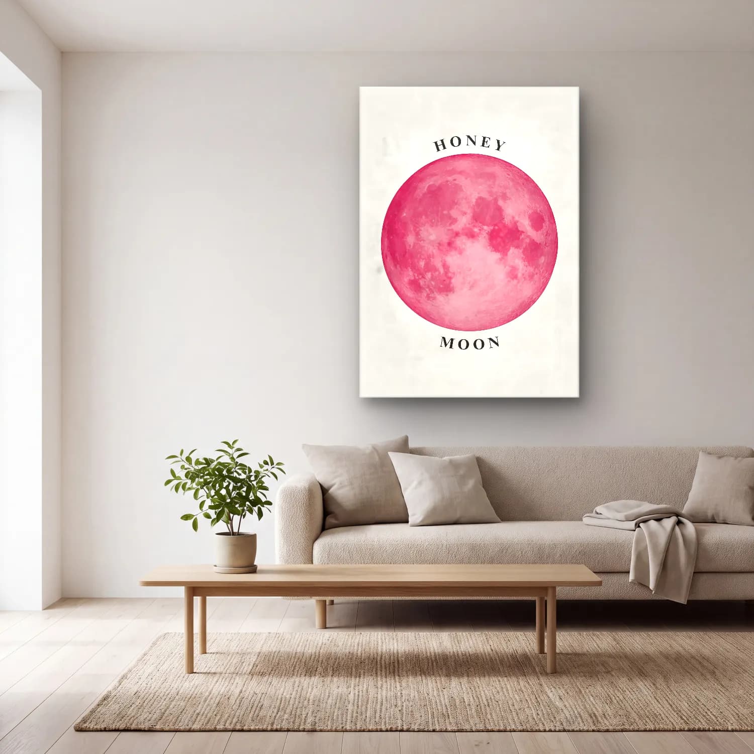 Pastel Ay ve Gece No. 2 cam tablo — açık renk salonda