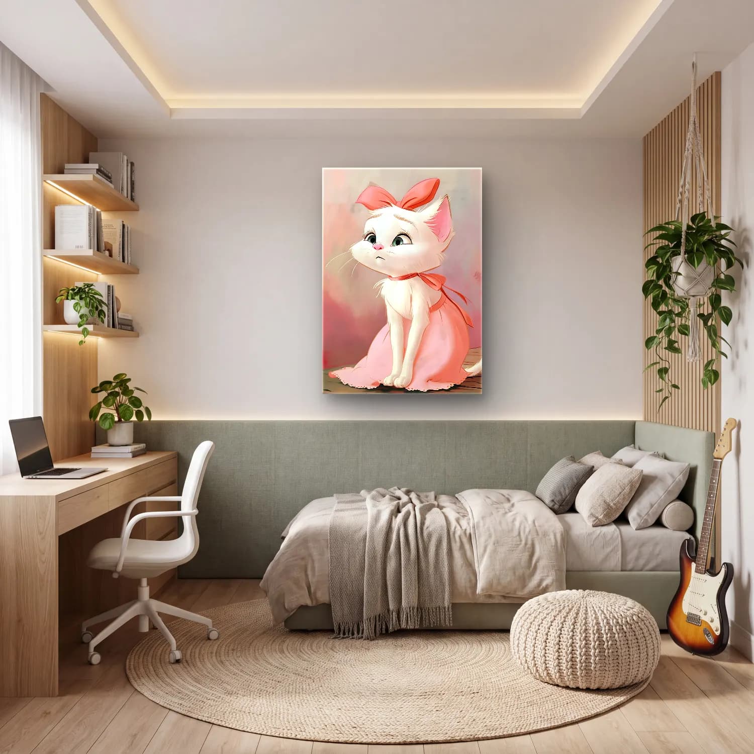 Sevimli İllüstrasyon Kedi No. 9 cam tablo — genç odasında