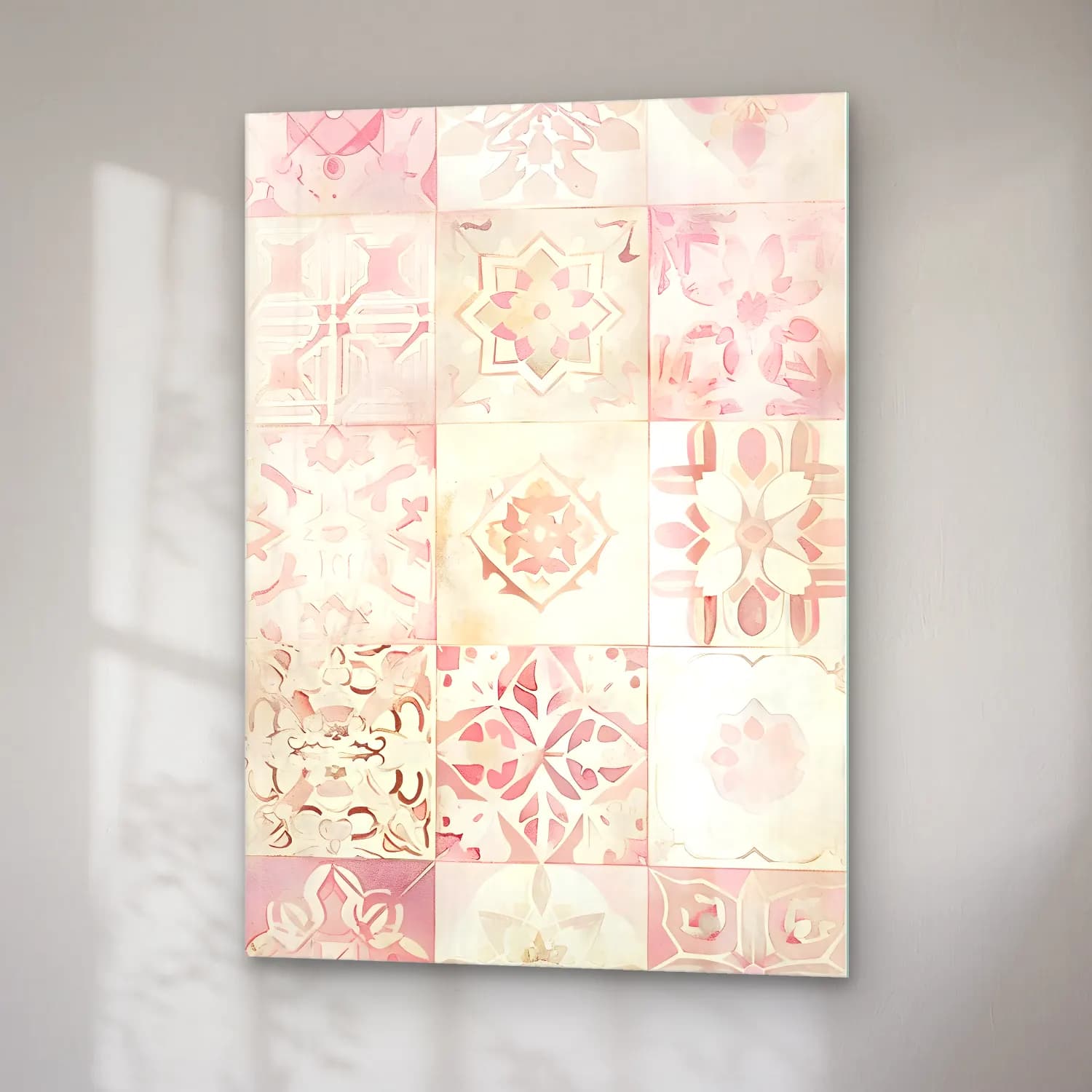 Pastel Çiçek Deseni No. 52 cam tablo — sağ açıdan görünüm