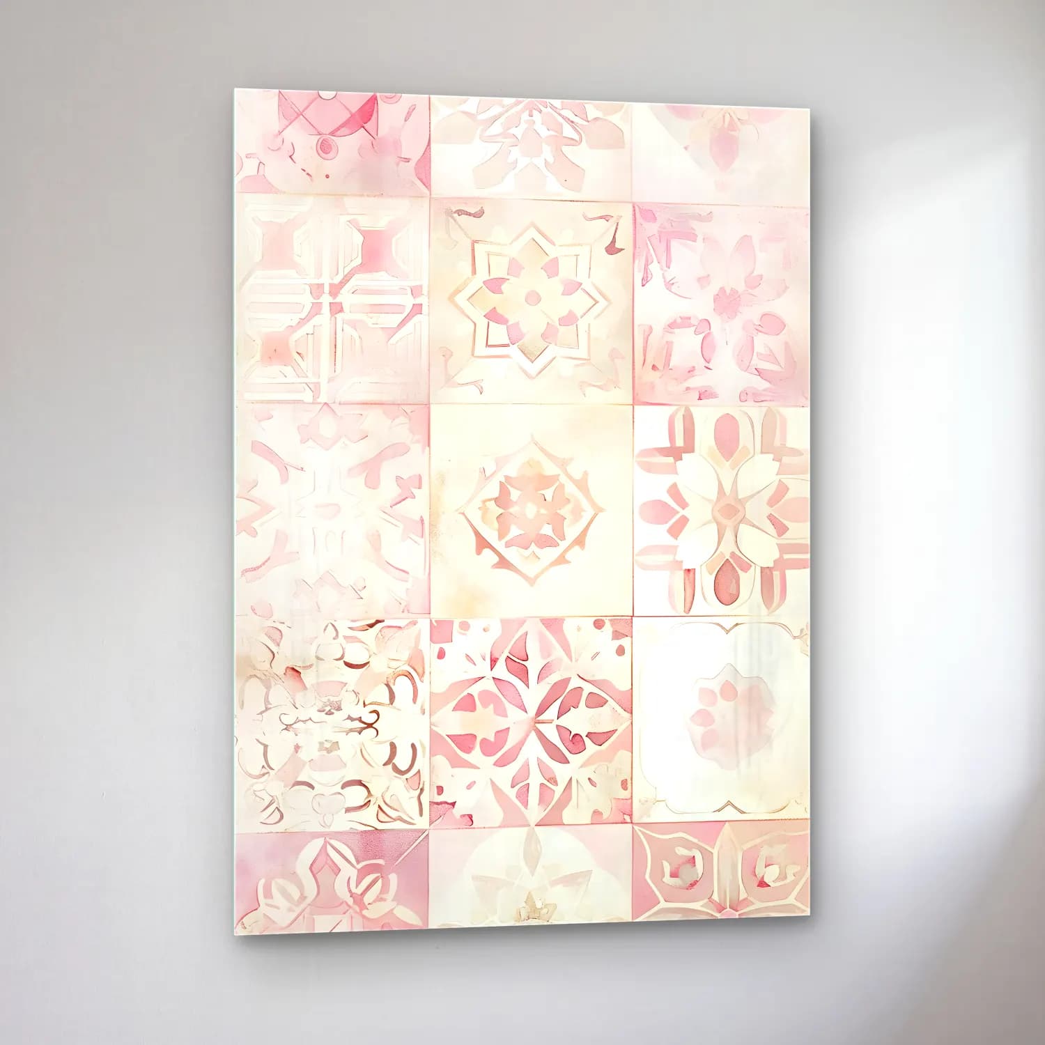 Pastel Çiçek Deseni No. 52 cam tablo — sol açıdan görünüm