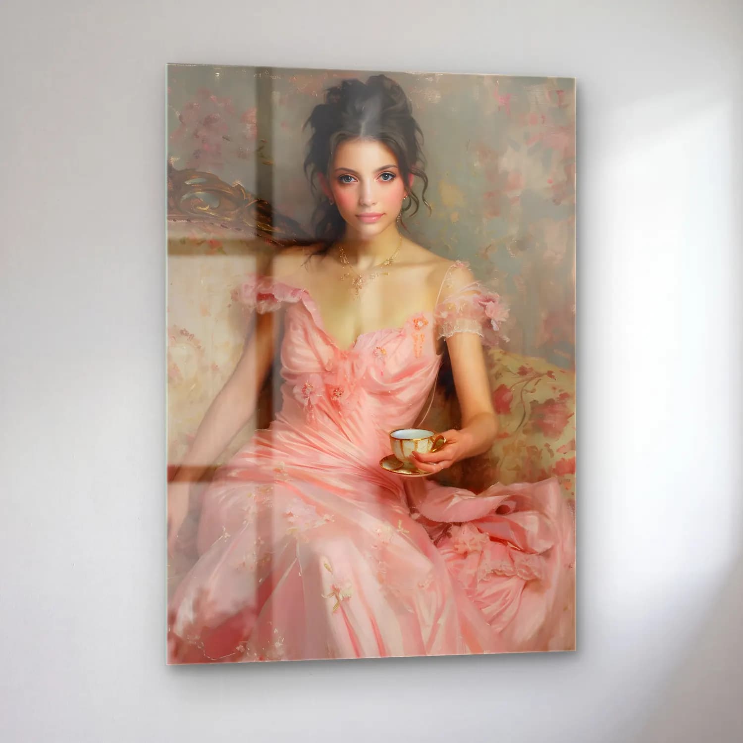 Pastel Çay Fincanı No. 3 cam tablo — sol açıdan görünüm