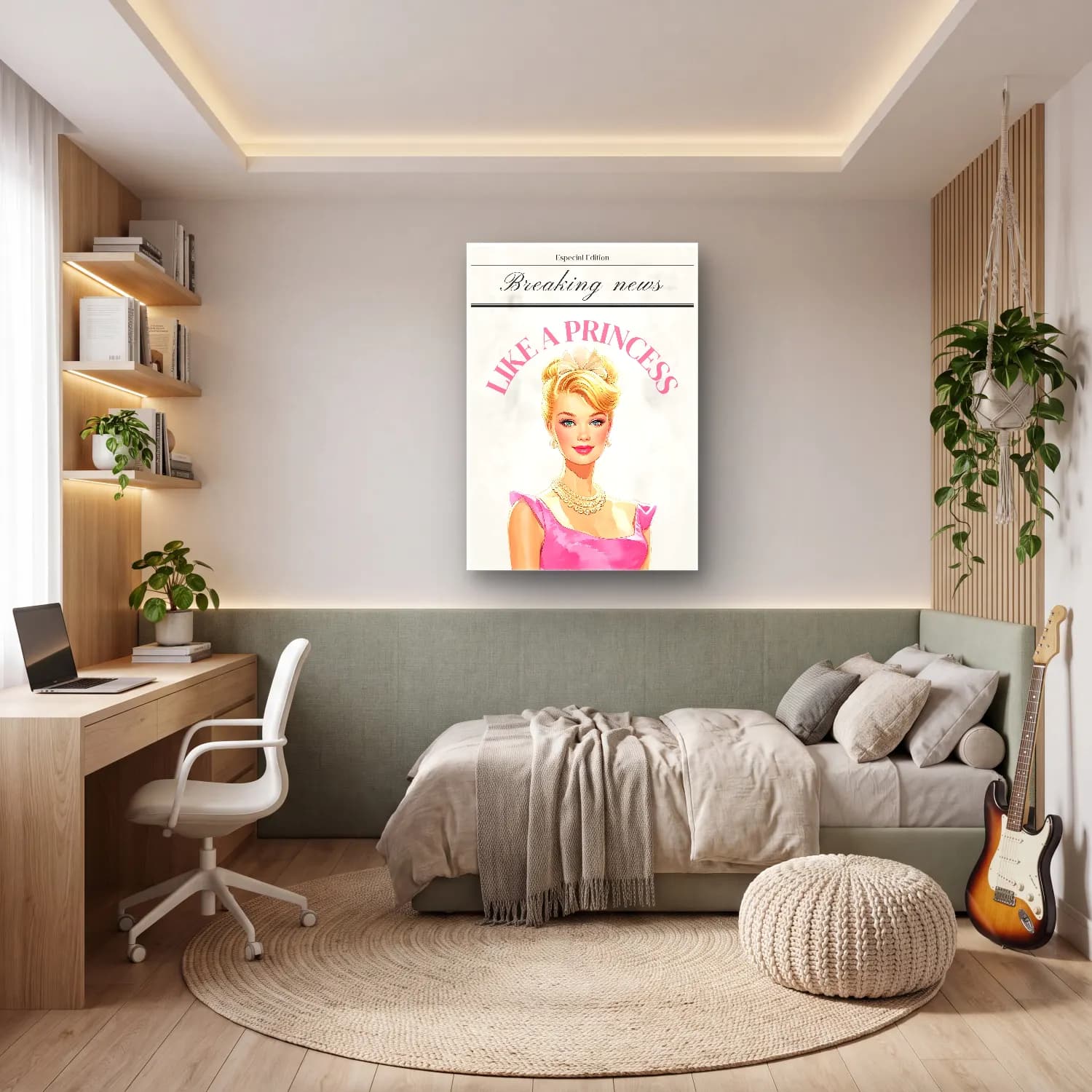 Sevimli İllüstrasyon Elbiseli Kadın – Pembe Tonlar cam tablo — genç odasında