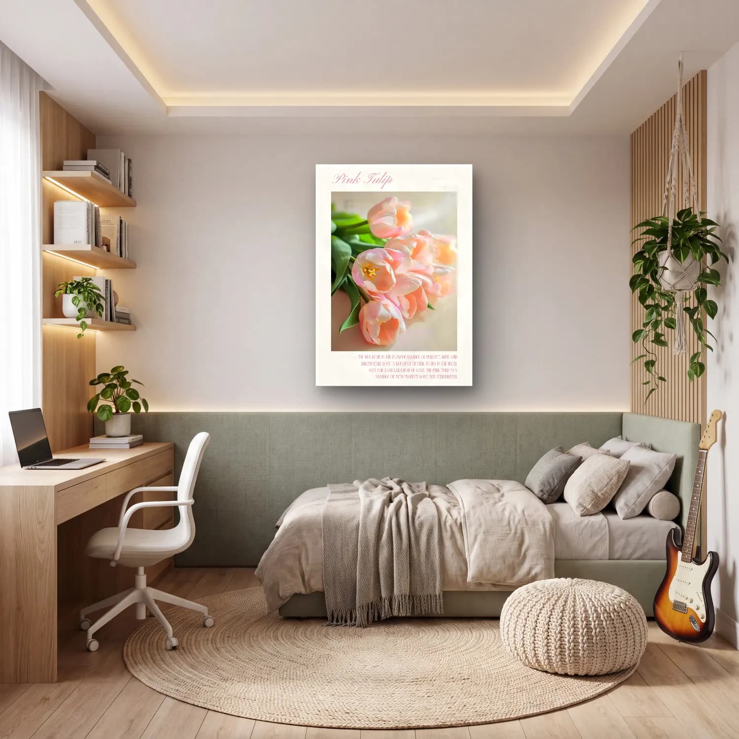 Pastel Laleler No. 6 cam tablo — genç odasında
