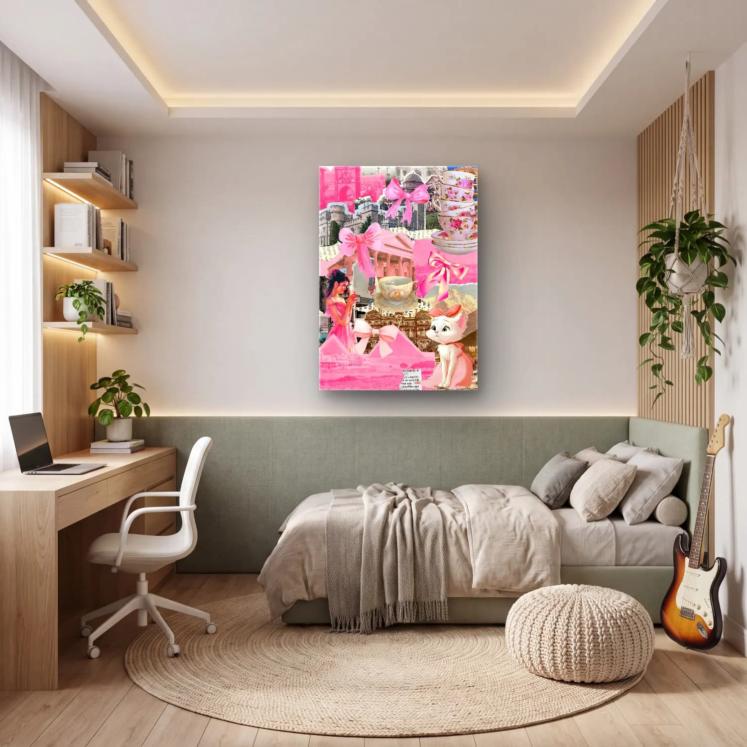 Pastel Fiyonk No. 25 cam tablo — genç odasında